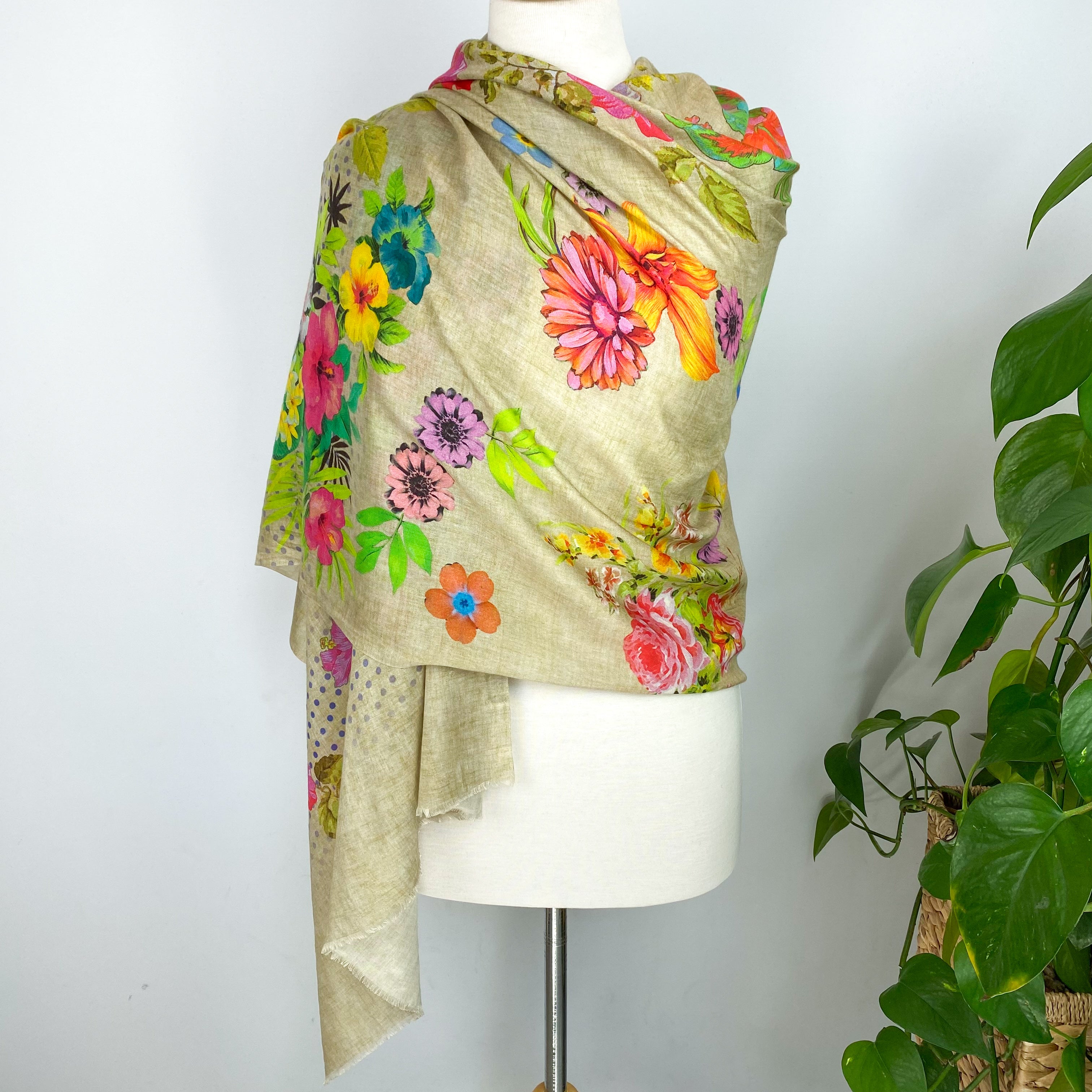 Pretty Woven Floral Wrap Style Silk Scarf