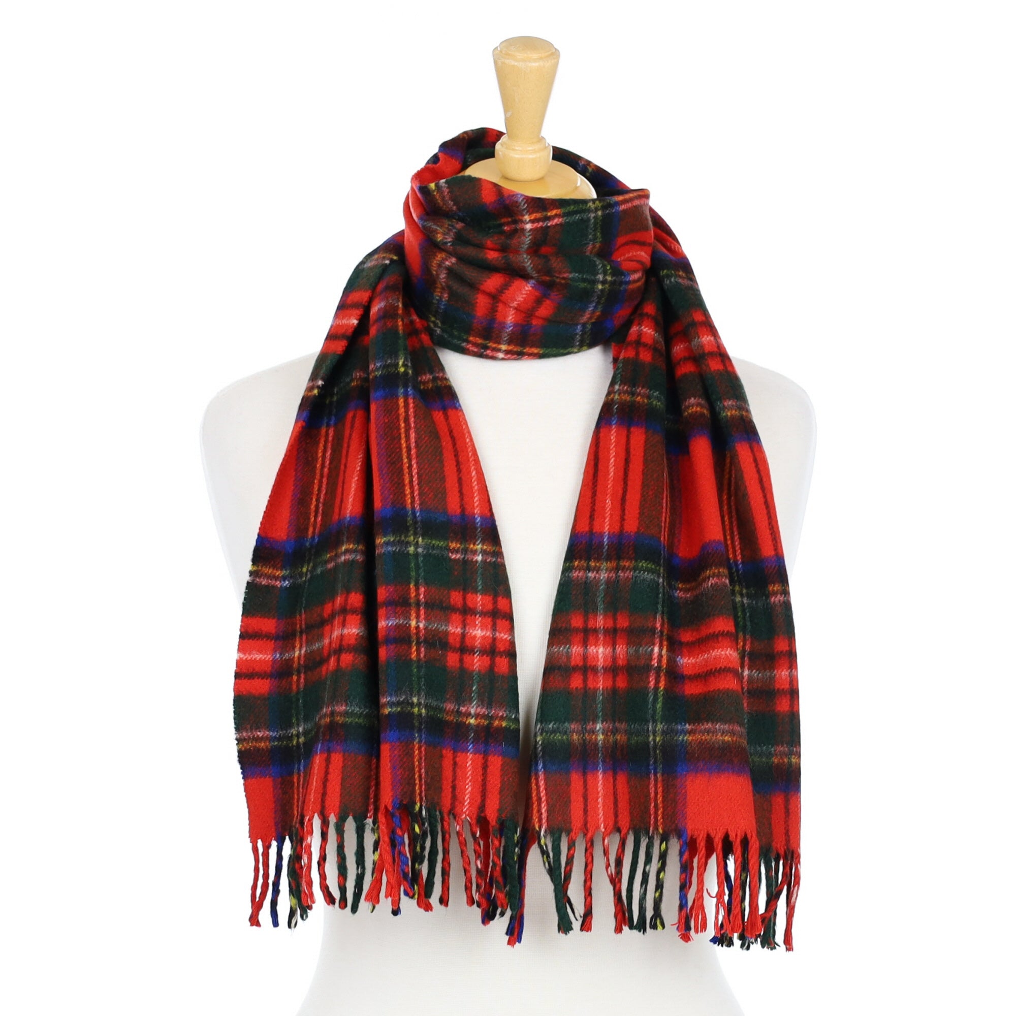 Scarlet Red and Green Checked Cashmere Woven Scarf