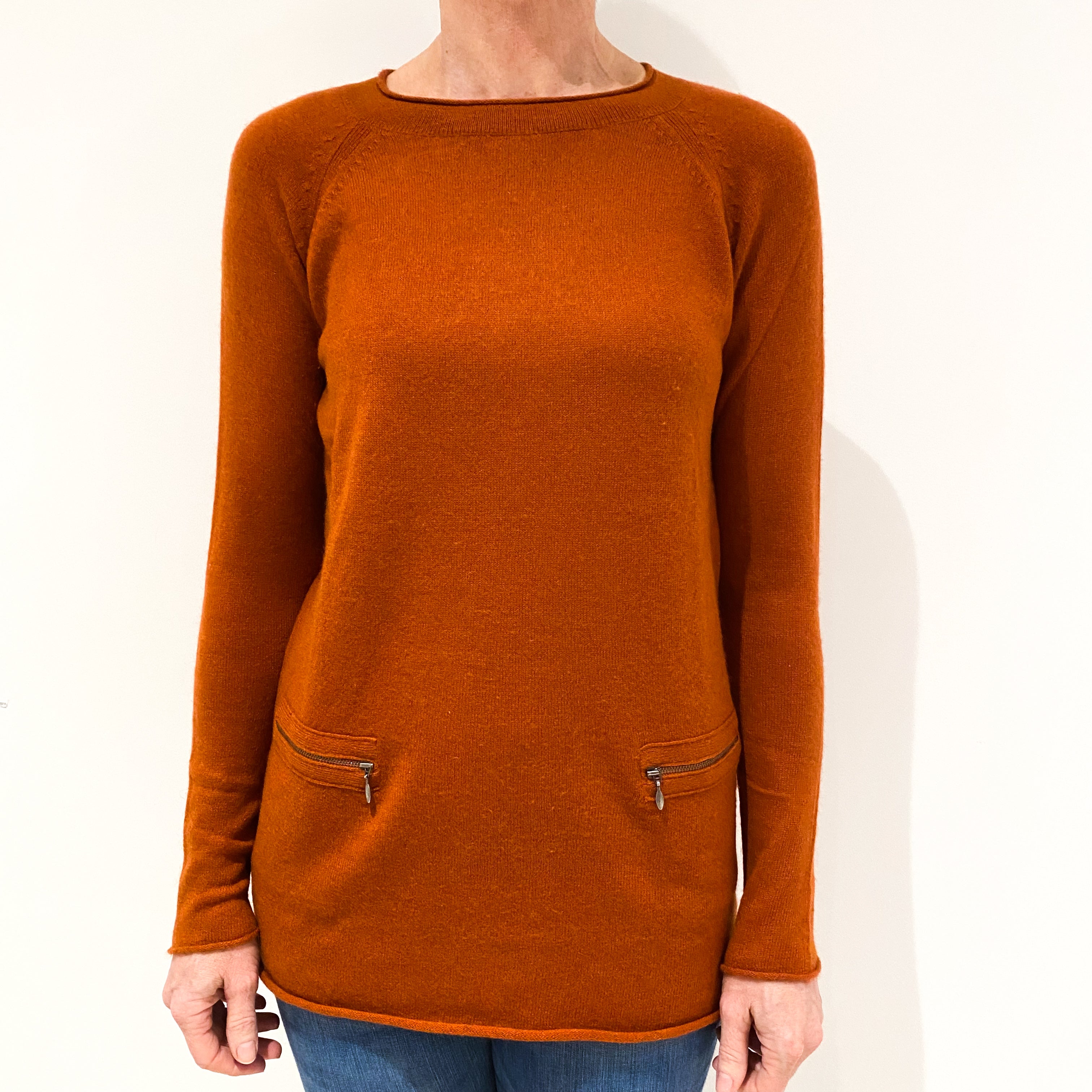 Pumpkin Orange Cashmere Crew Neck Jumper Small