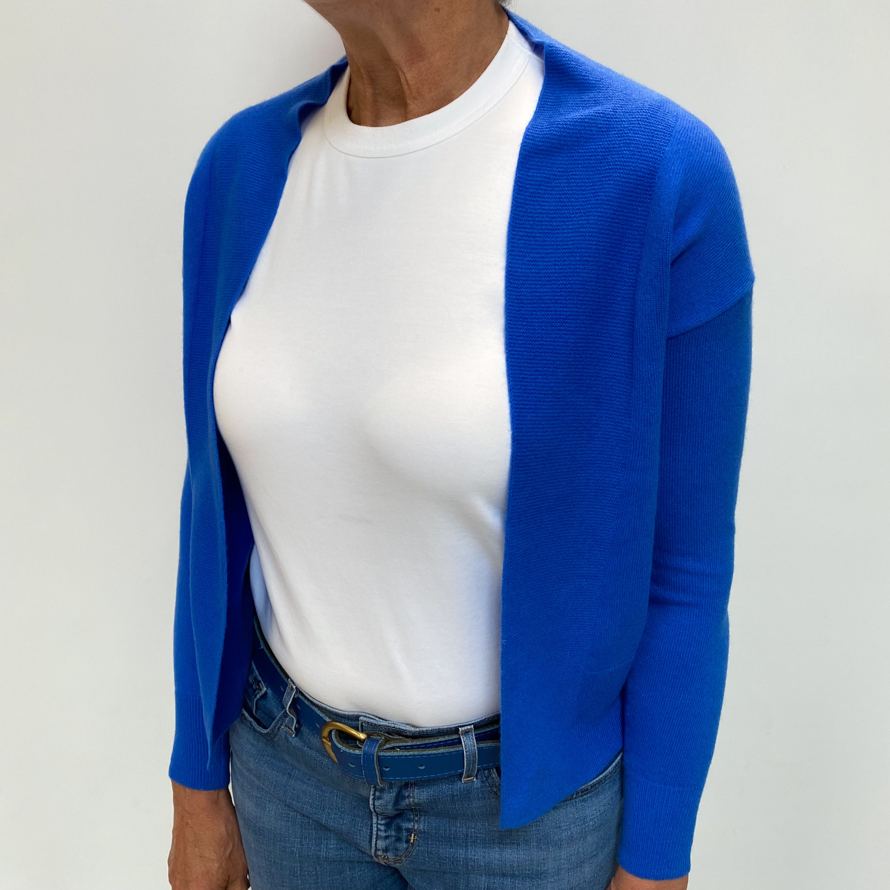 Azure Blue Cashmere Edge To Edge Cardigan Medium