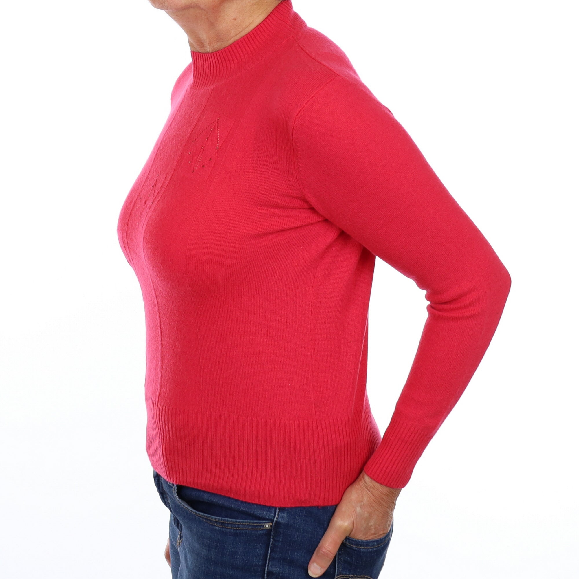 Cranberry Pink Diamanté Cashmere Turtle Neck Jumper Medium