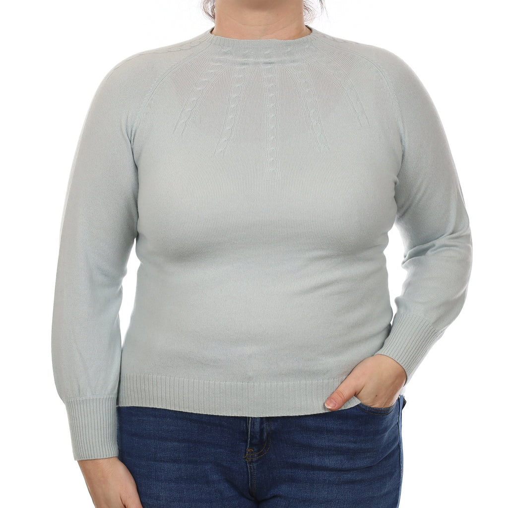 Opal Green Cable Detail Cashmere Turtle Neck Jumper Large