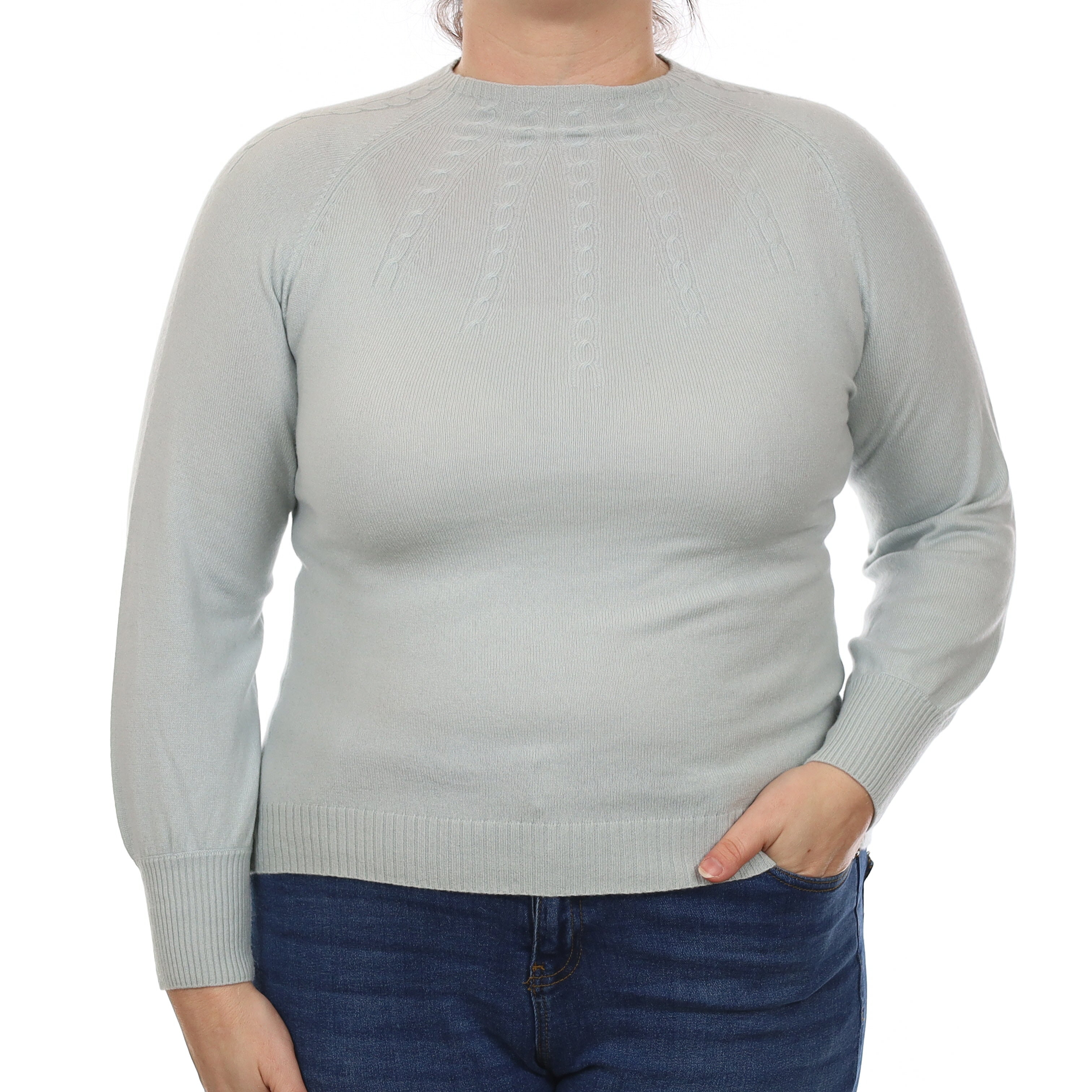 Opal Green Cable Detail Cashmere Turtle Neck Jumper Large