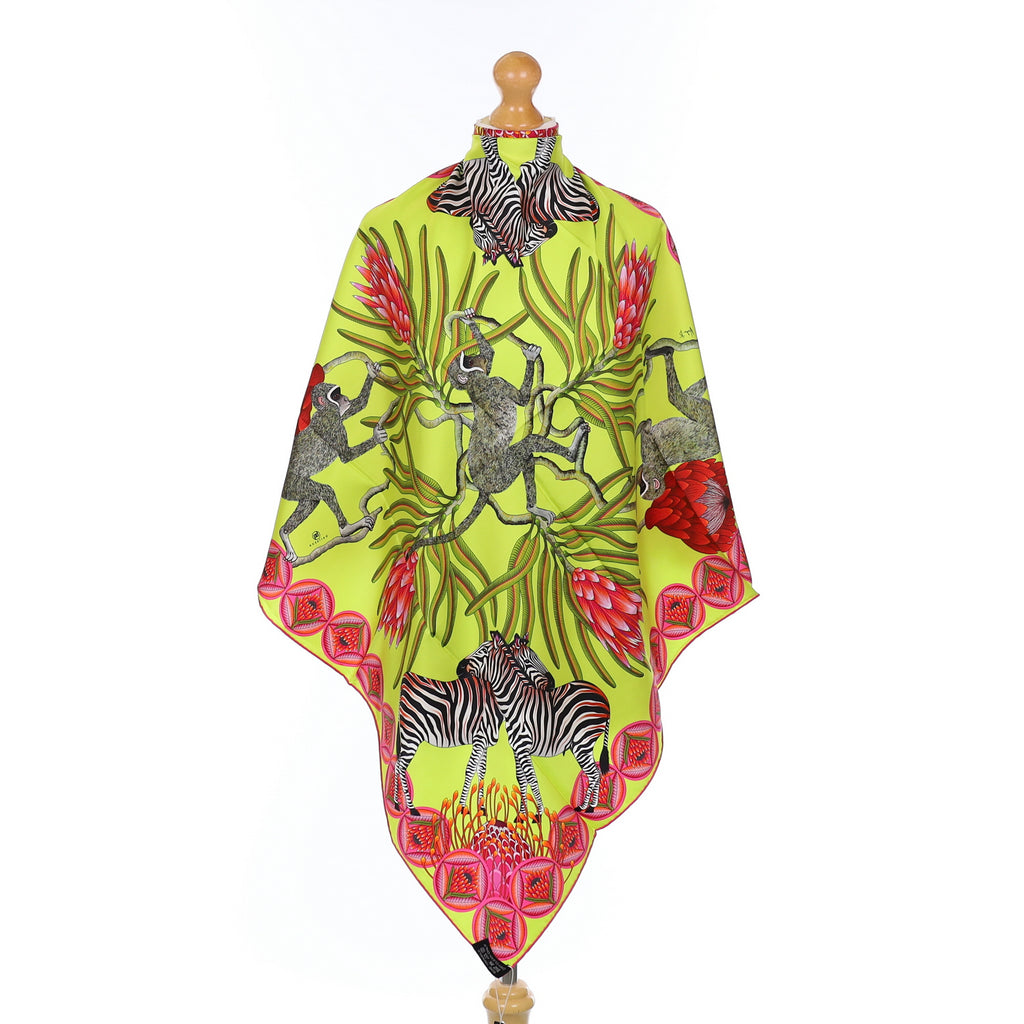 Brand New Bellezza Lemon & Lime Zebra Safari Double Faced Silk Scarf