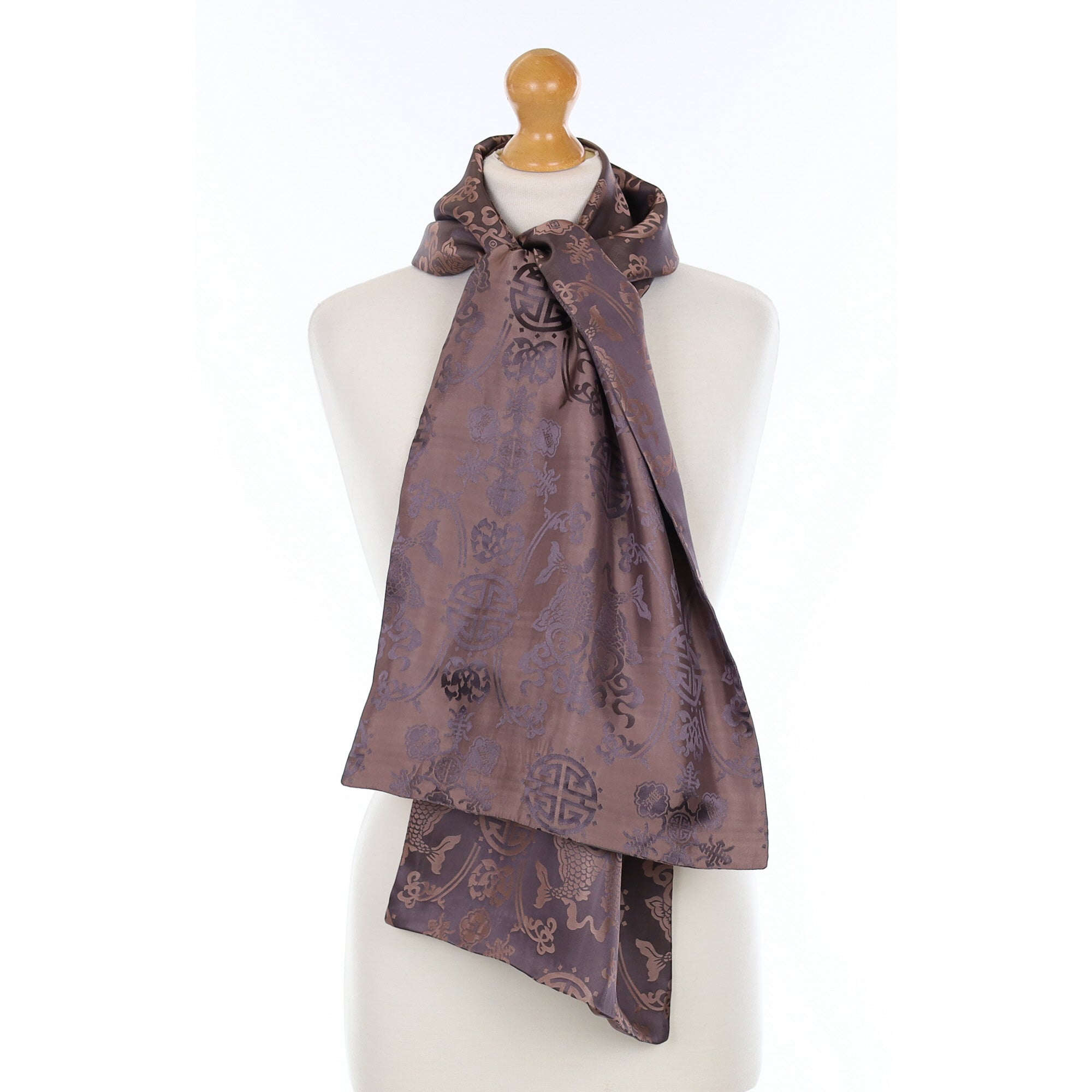 Brand New Shanghai Tang Brown Patterned Silk Scarf