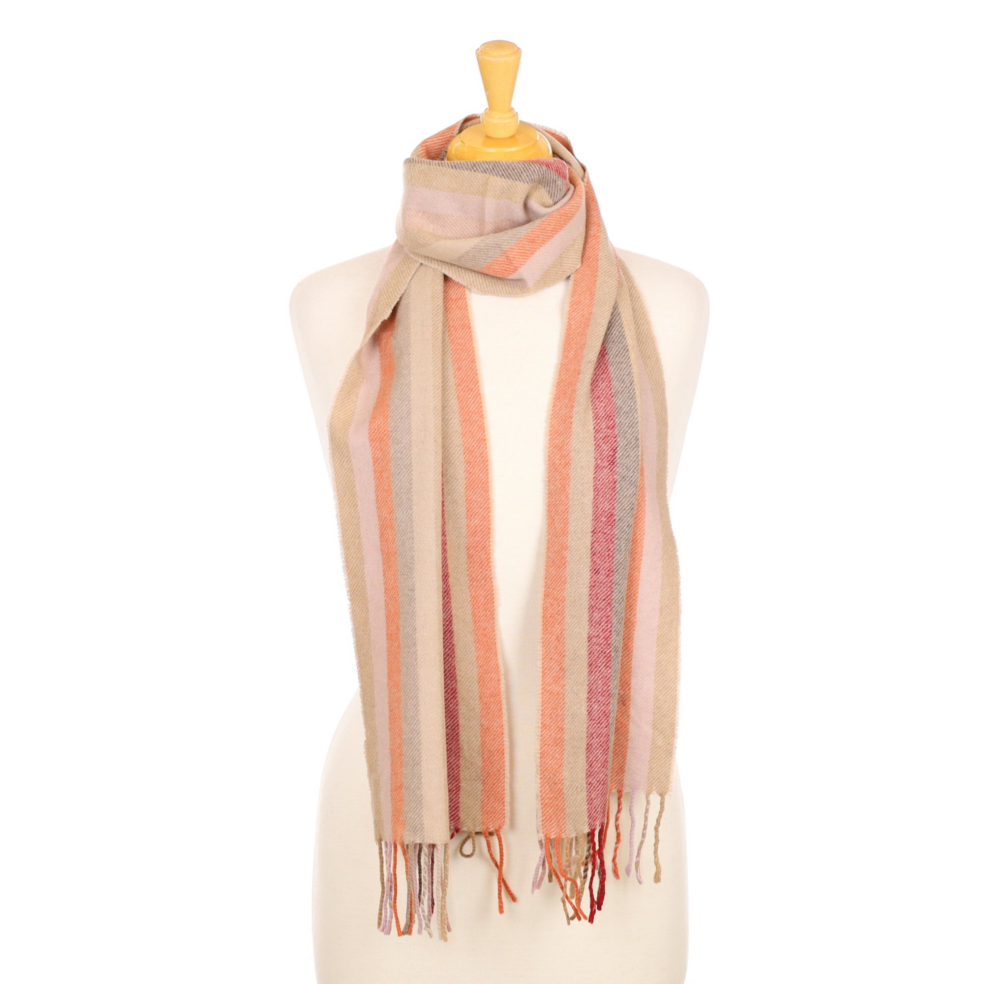 Muted Sand, Orange and Pink Striped Cashmere Woven Scarf