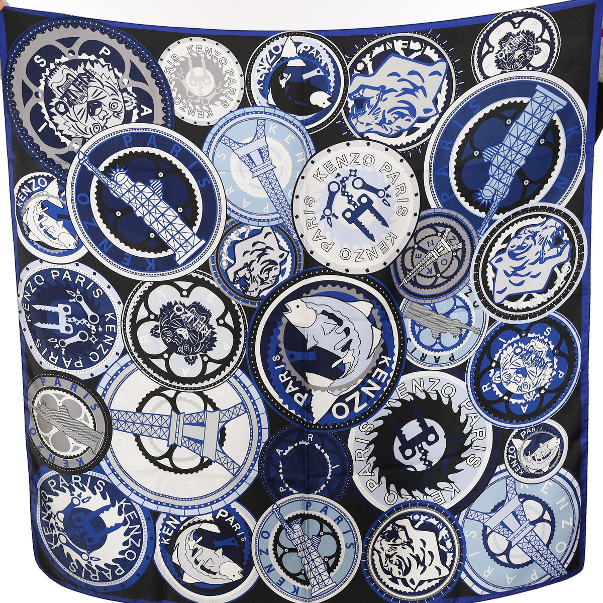 Kenzo Blue Medallion Silk Scarf