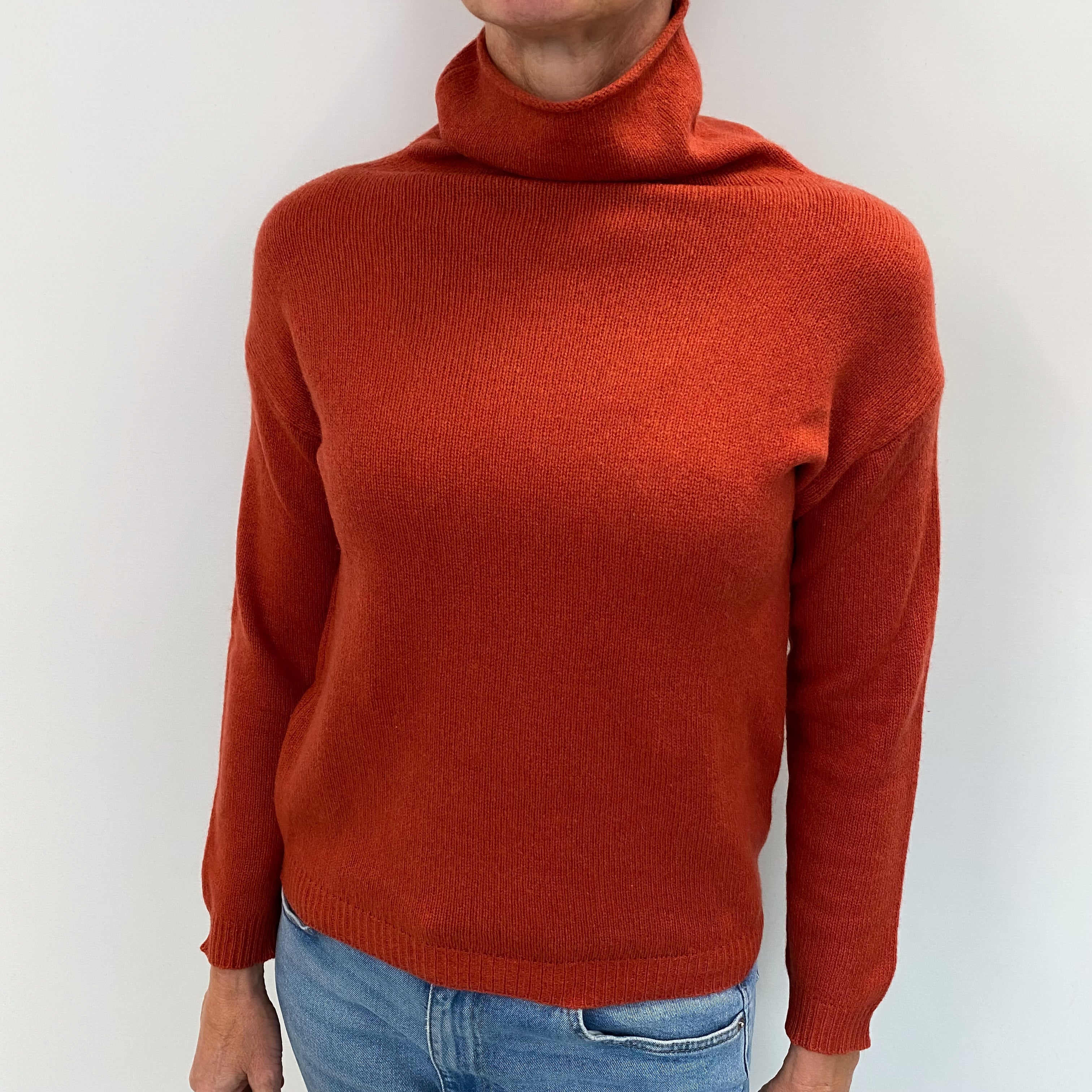 Rust Orange Cashmere Funnel Neck Jumper Small
