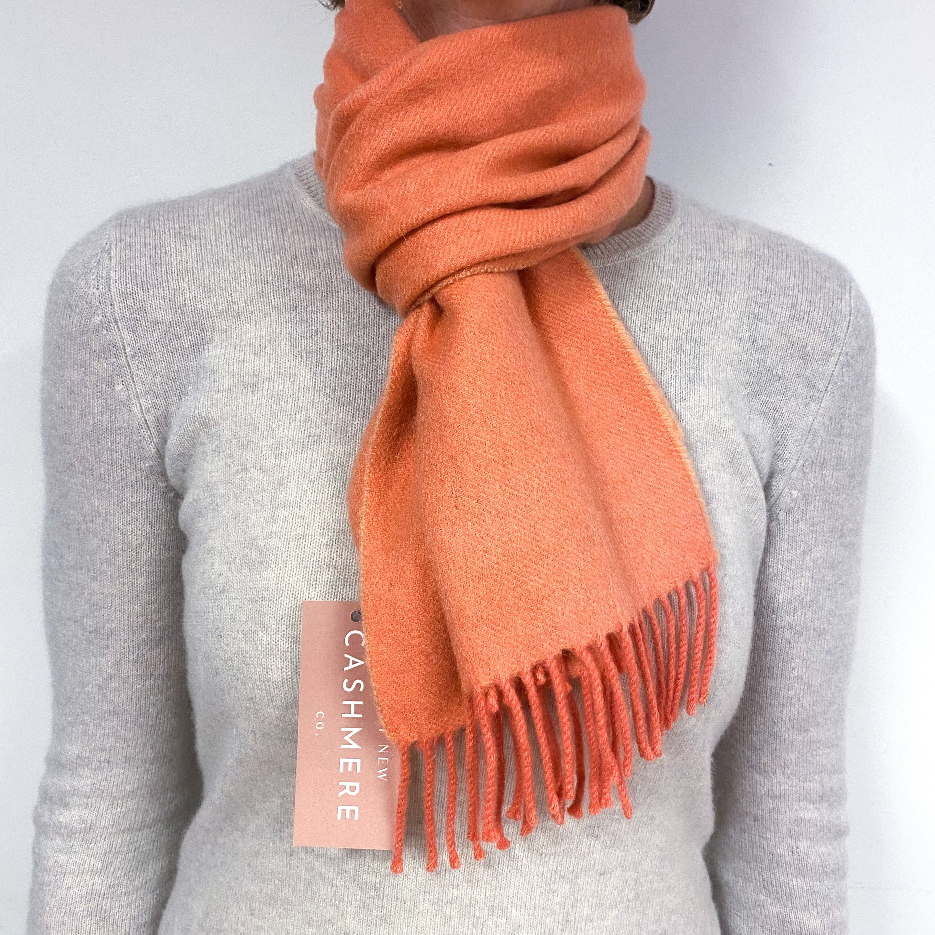 Salmon Pink Cashmere Fringed Woven Scarf