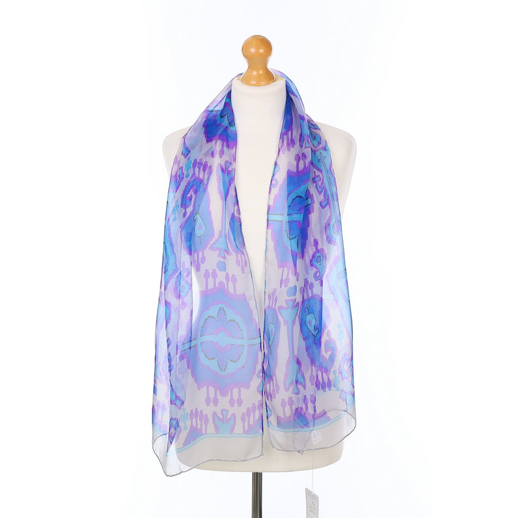 Brand New Blue and Purple Patterned Silk Scarf