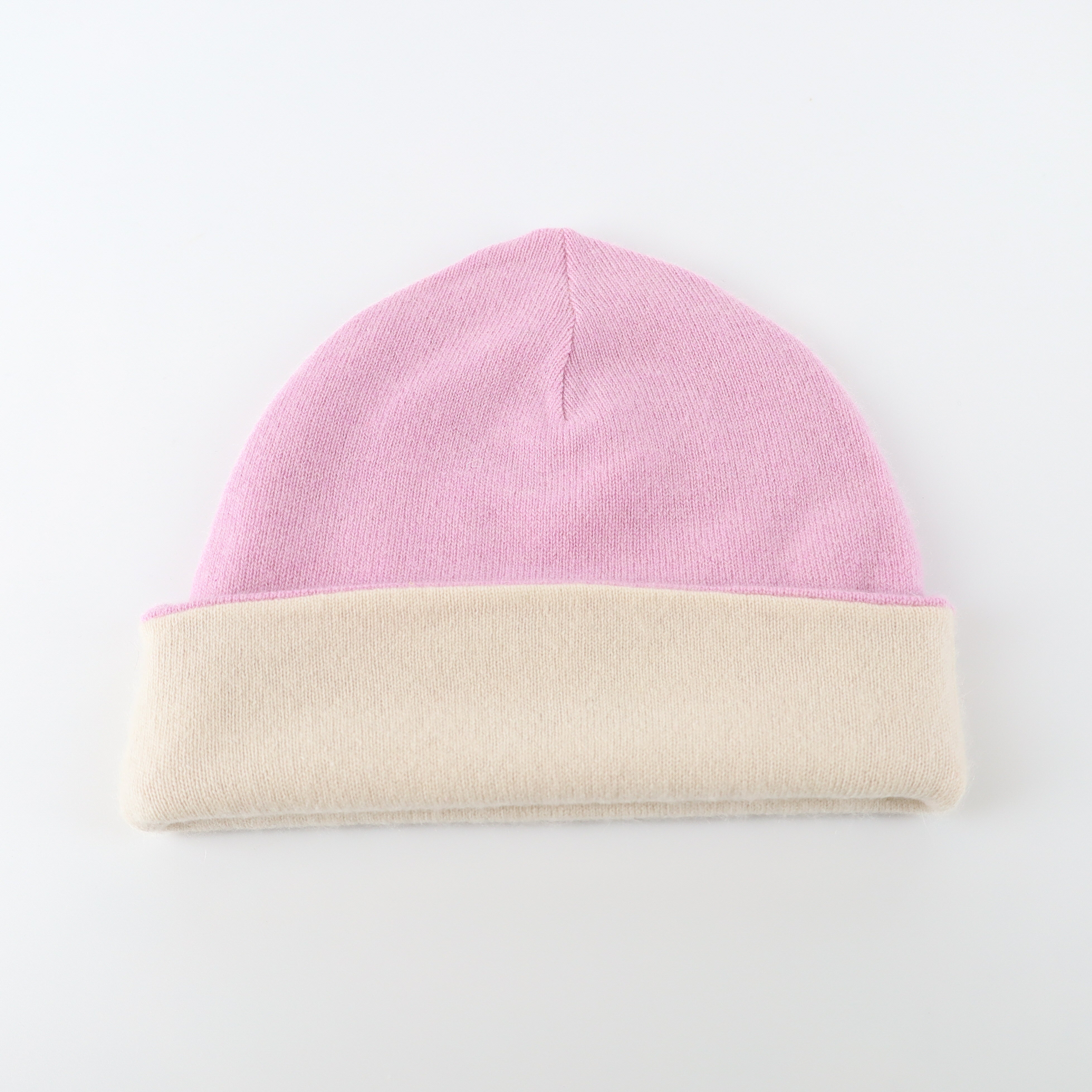 Ivory and Mauve Reversible Cashmere Beanie Hat