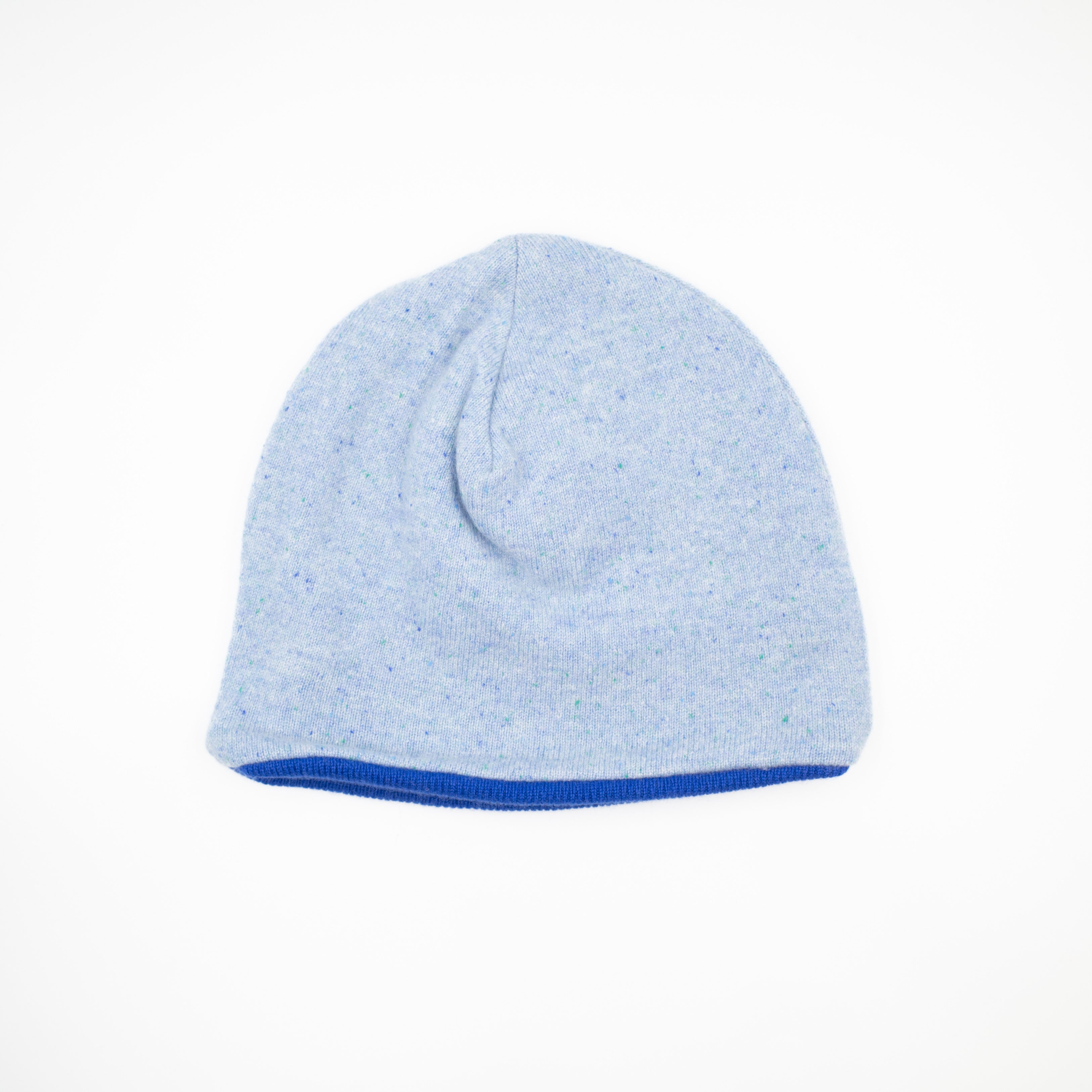 Sky Blue Fleck and Royal Blue Cashmere Beanie Hat