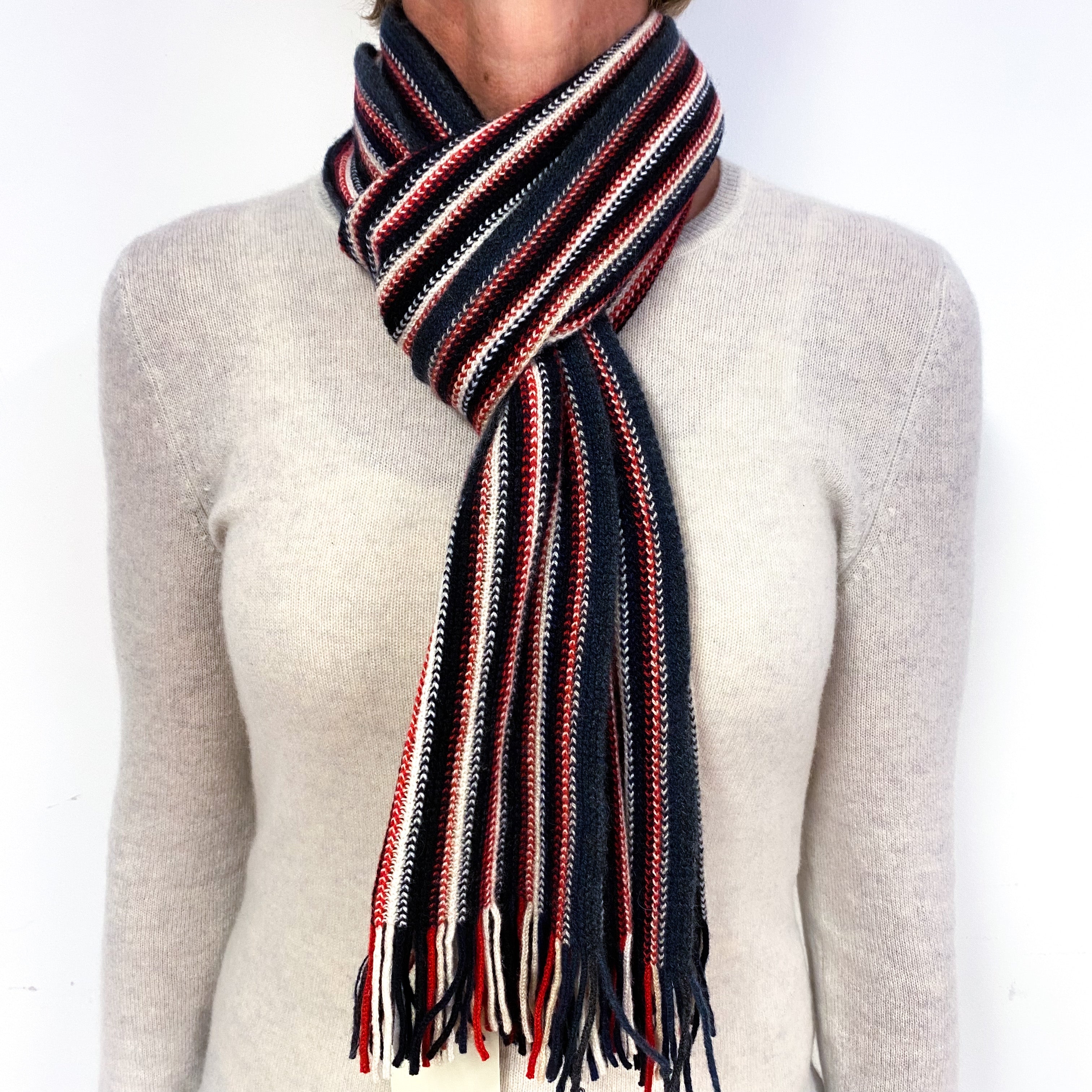 Brand New Multicoloured Red Navy Striped Scottish Scarf