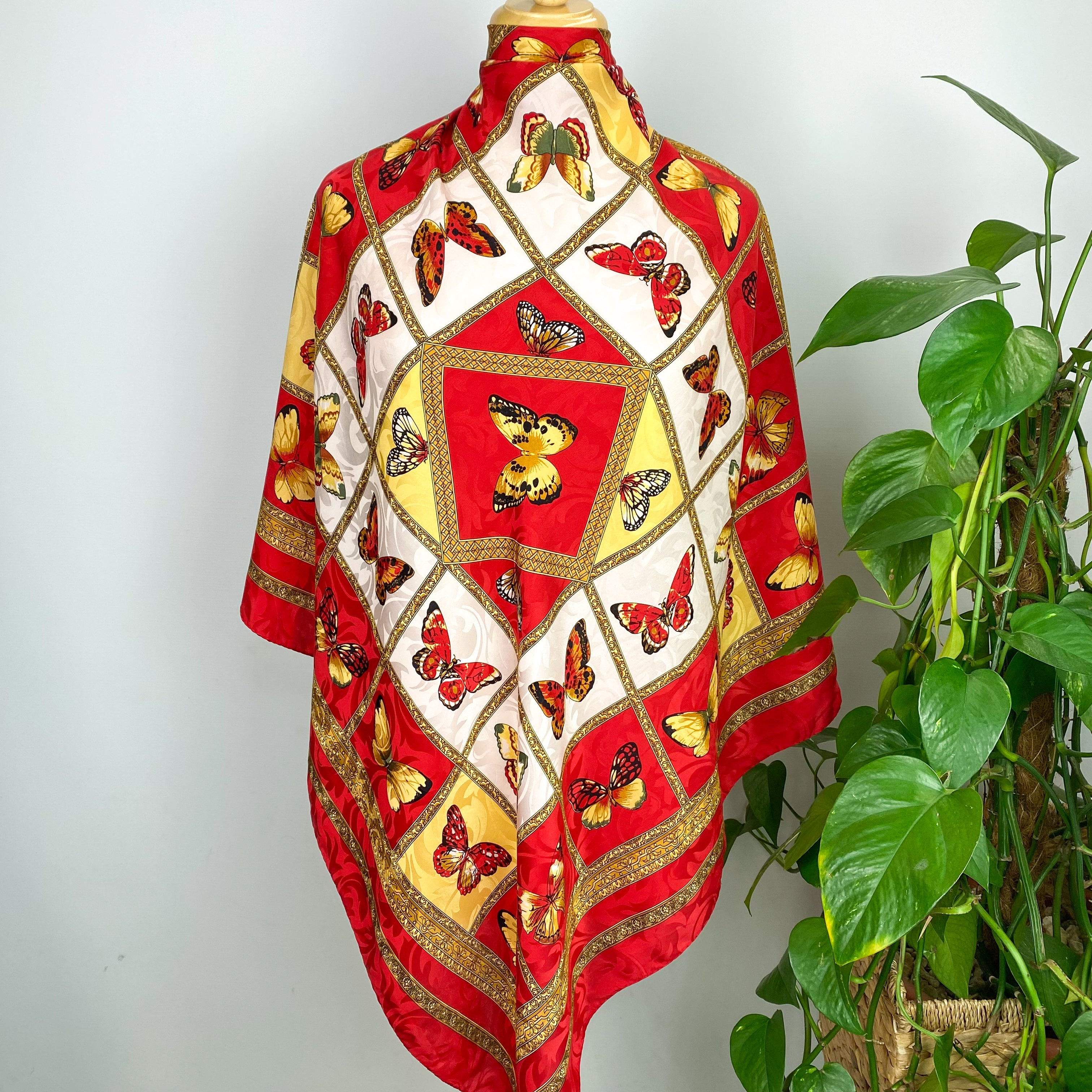 Red Butterfly Jacquard Silk Scarf