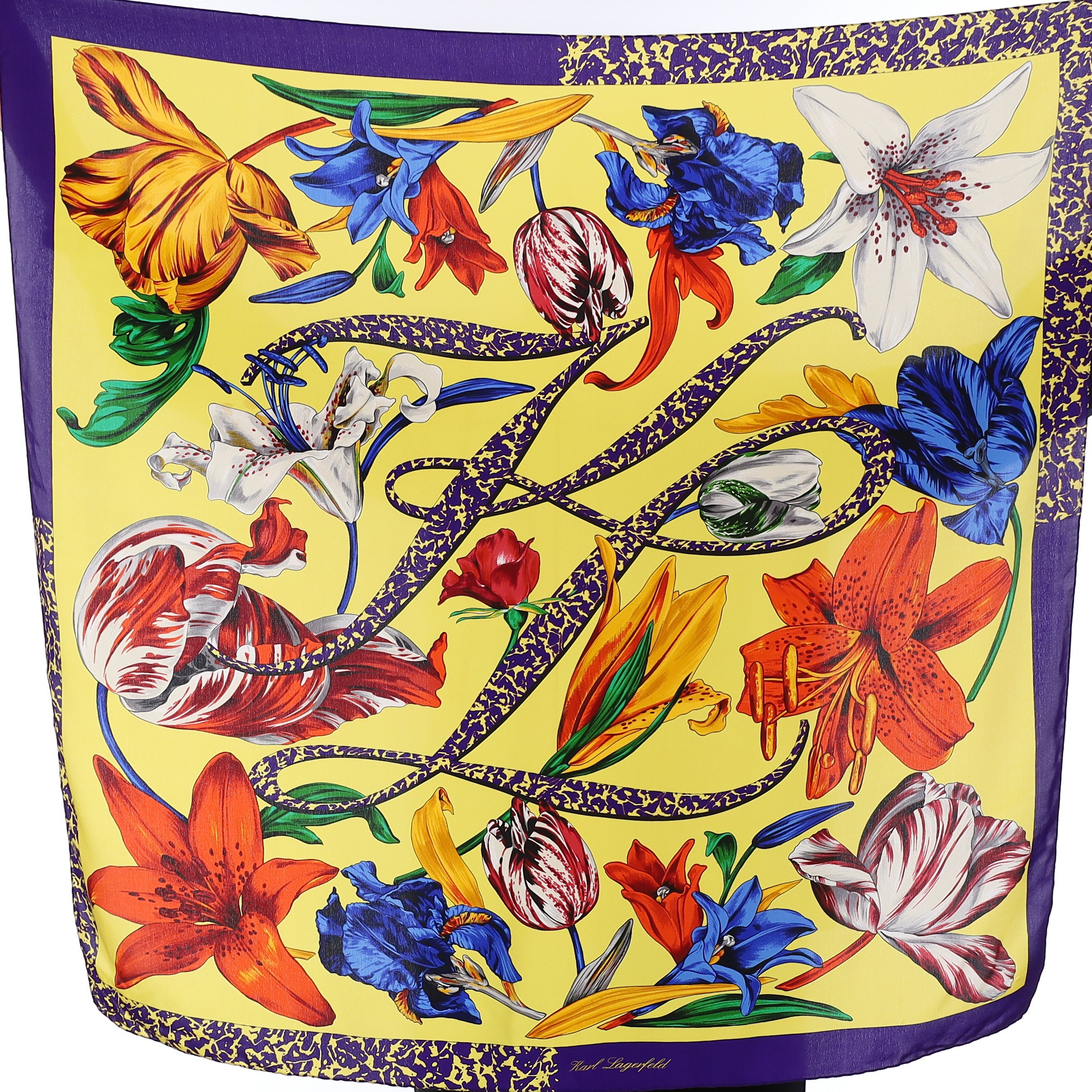 Karl Lagerfeld Yellow Floral Silk Scarf