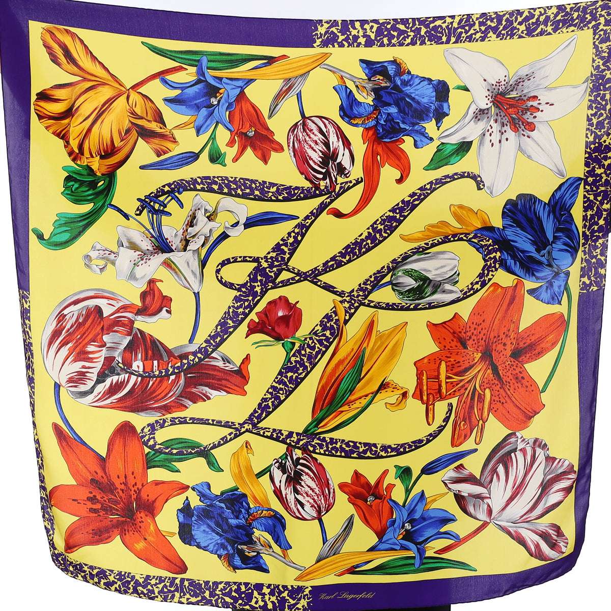 Karl Lagerfeld Yellow Floral Silk Scarf