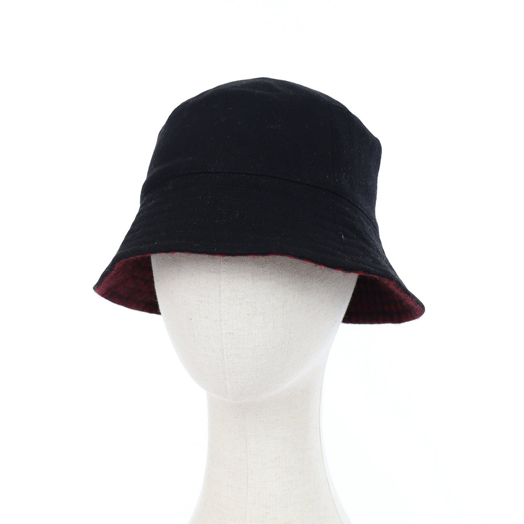 Navy and Green Plaid Reversible Cashmere Bucket Hat Medium