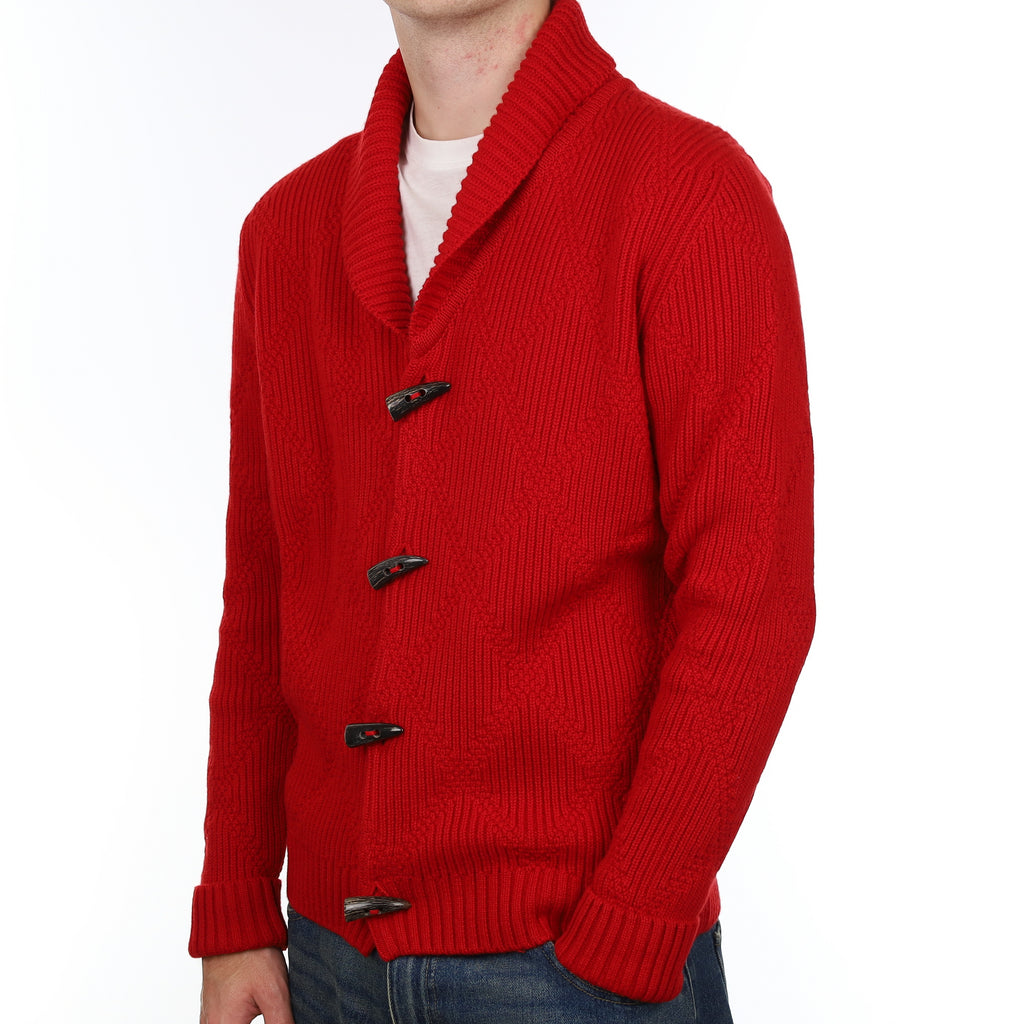Men’s Brand New Scottish Red Chunky Cashmere Shawl Collar Cardigan Large