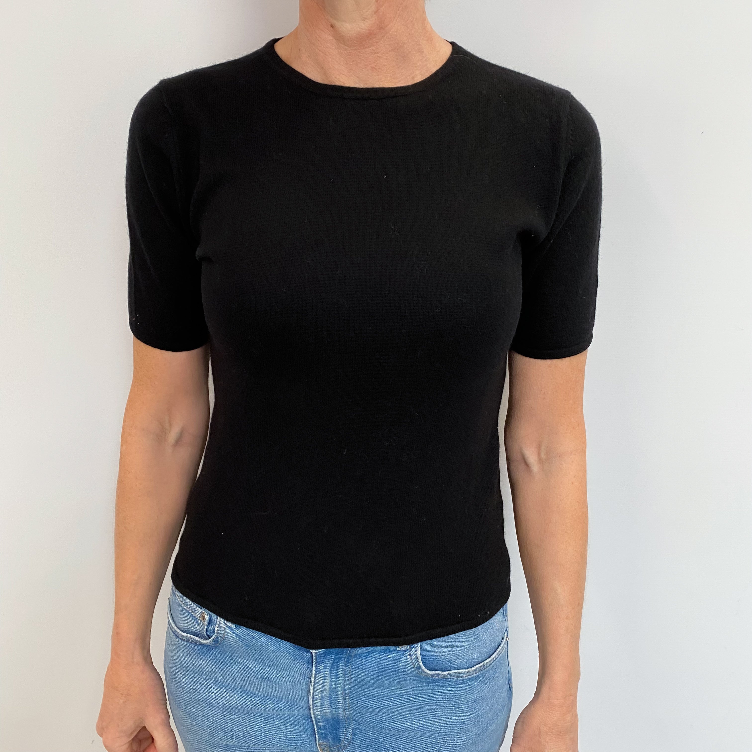 Black Cashmere Short Sleeved Crew Neck Jumper Small