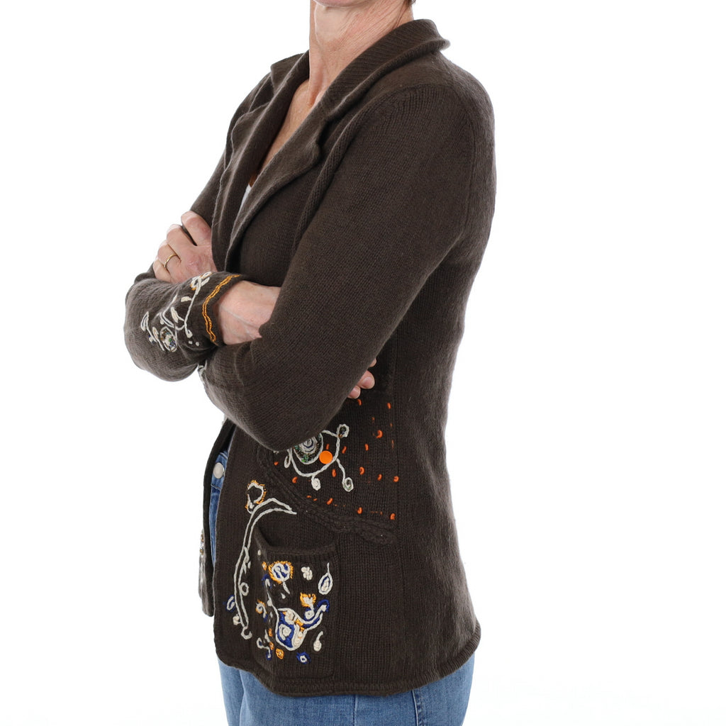 Peppercorn Brown Cashmere Collared Neck Cardigan Small