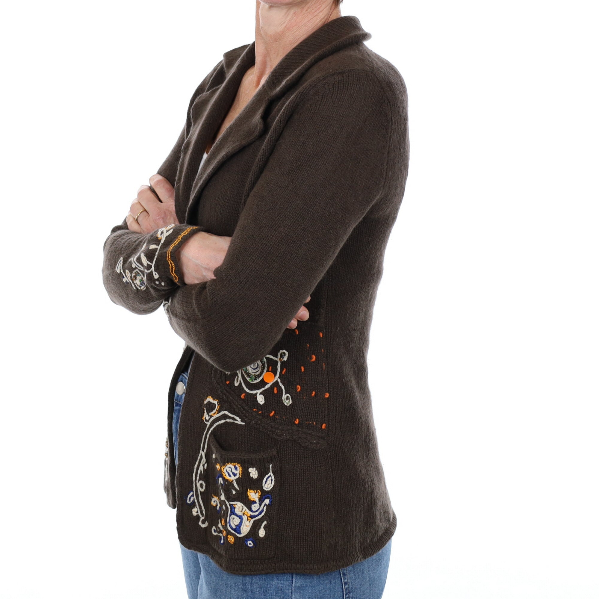 Peppercorn Brown Cashmere Collared Neck Cardigan Small