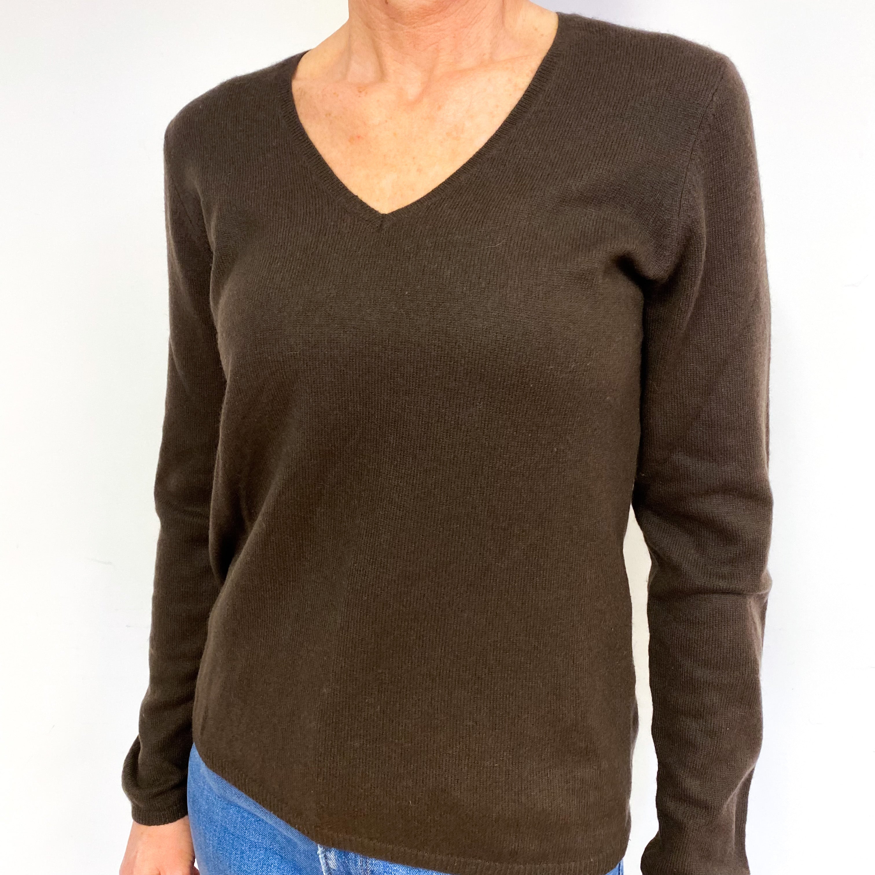 Muted Brown Cashmere V-Neck Jumper Medium
