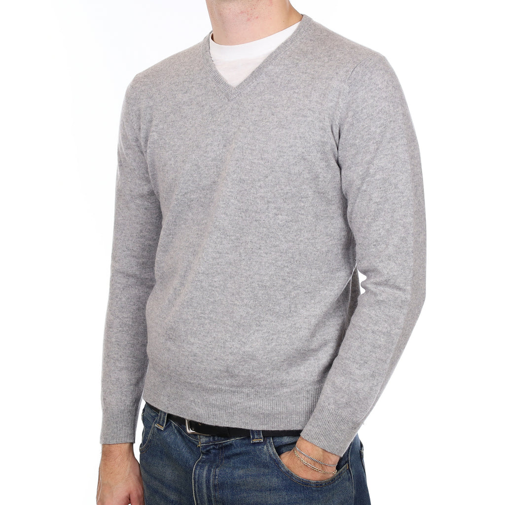 Men’s Smoke Grey Cashmere V Neck Jumper Medium