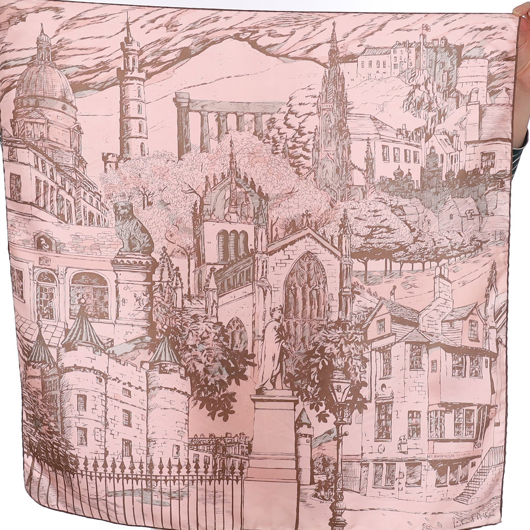 Richard Allan Pink and Brown Vintage Silk Scarf