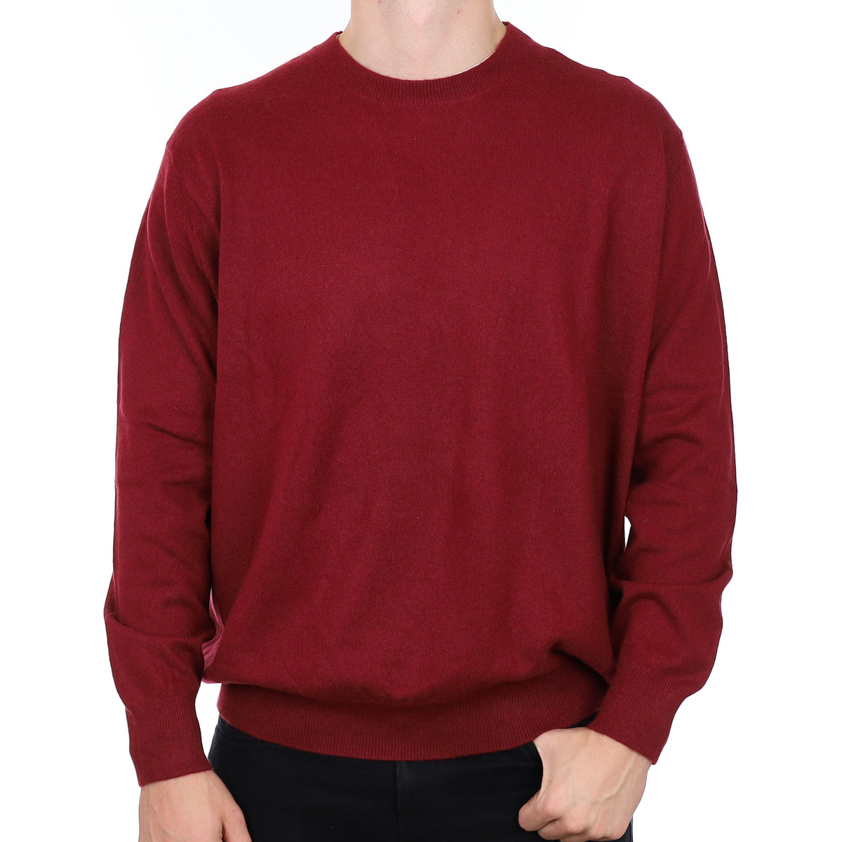 Men’s Burgundy Red Cashmere Crew Neck Jumper XXXL
