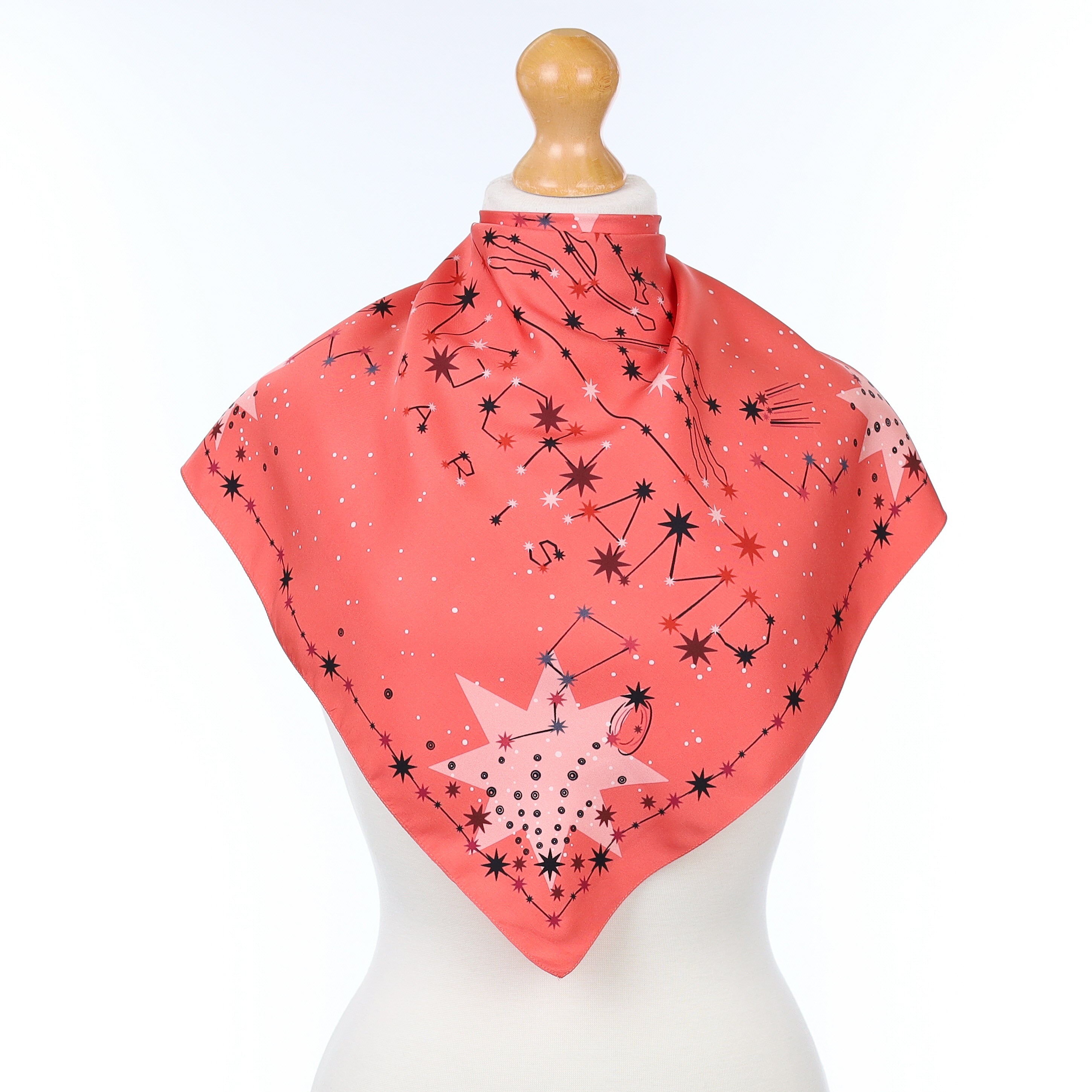 Longchamp Coral Star Constellation Silk Scarf