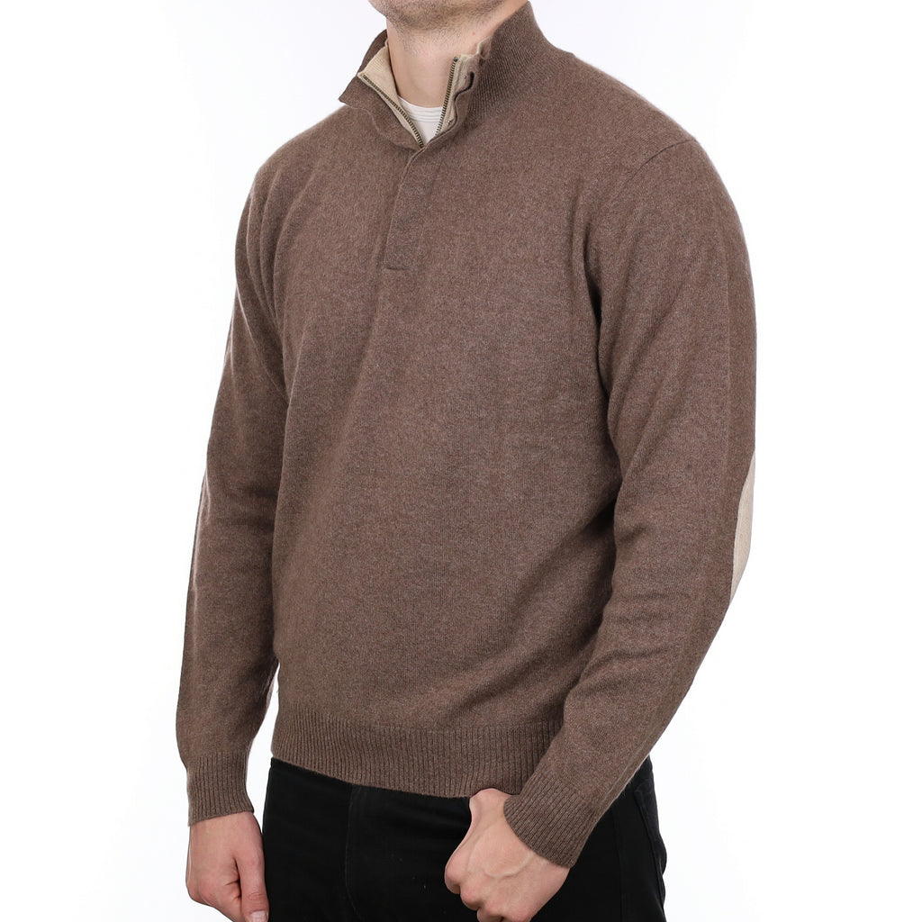 Men’s Esthéme Cachemire Mocha Brown Cashmere 1/4 Zip Jumper XL