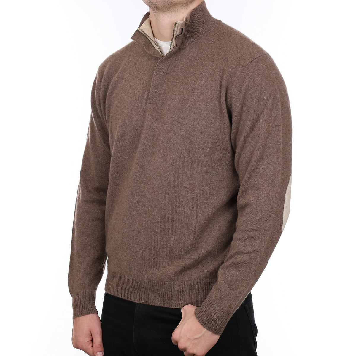 Men’s Esthéme Cachemire Mocha Brown Cashmere 1/4 Zip Jumper XL