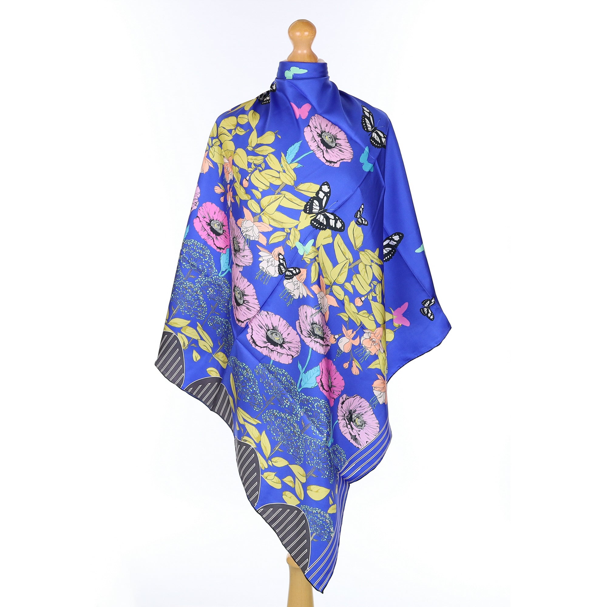 Brand New Blue Floral Silk Scarf