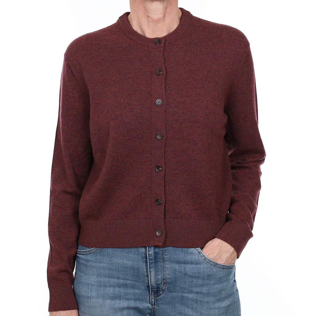 Brand New Scottish Mulberry Marl Cashmere Crew Neck Cardigan Small