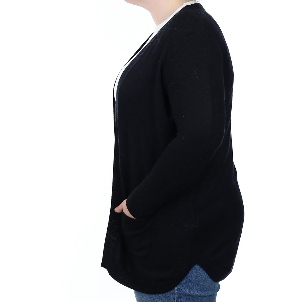 Black Cashmere Edge to Edge Cardigan with Pockets Large