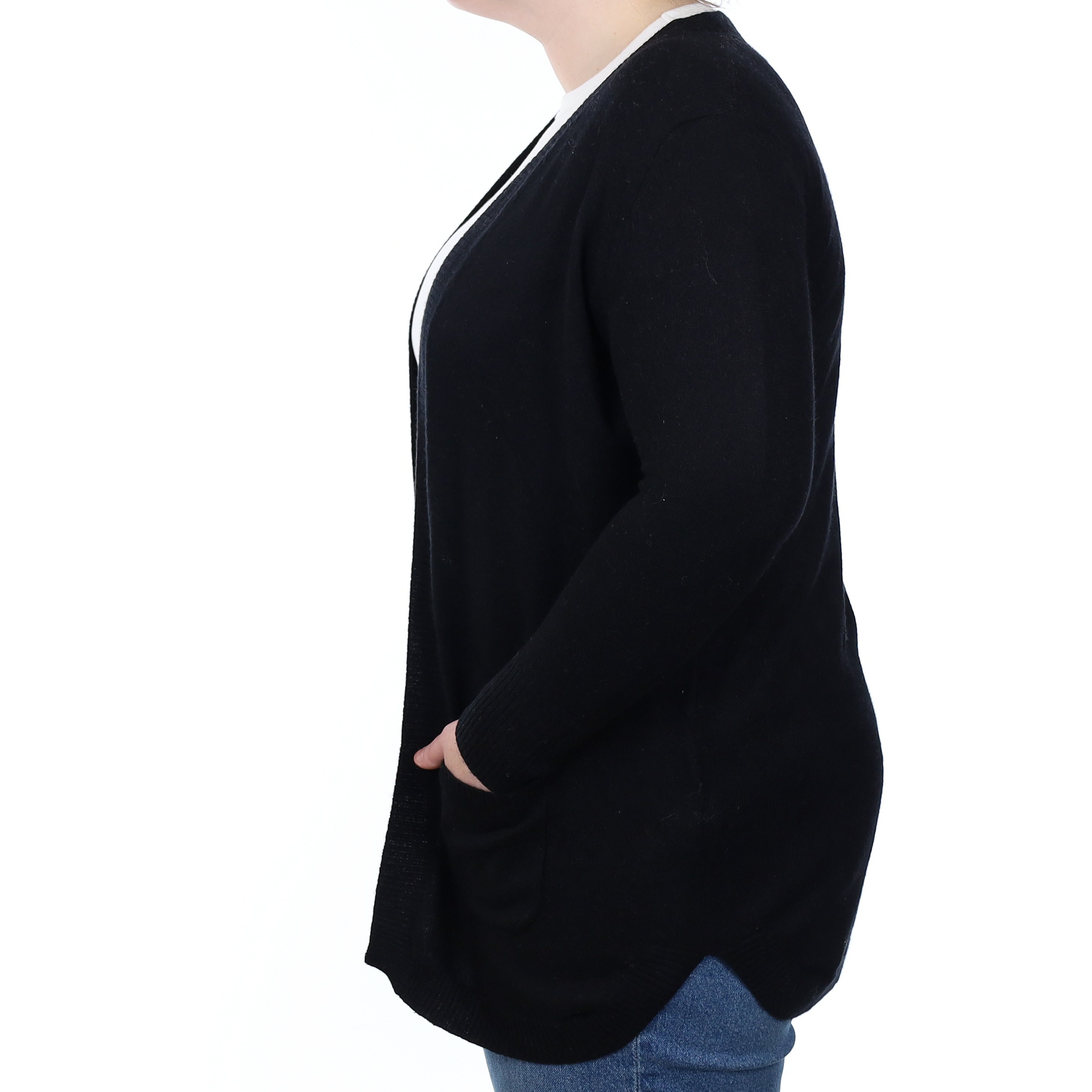 Black Cashmere Edge to Edge Cardigan with Pockets Large