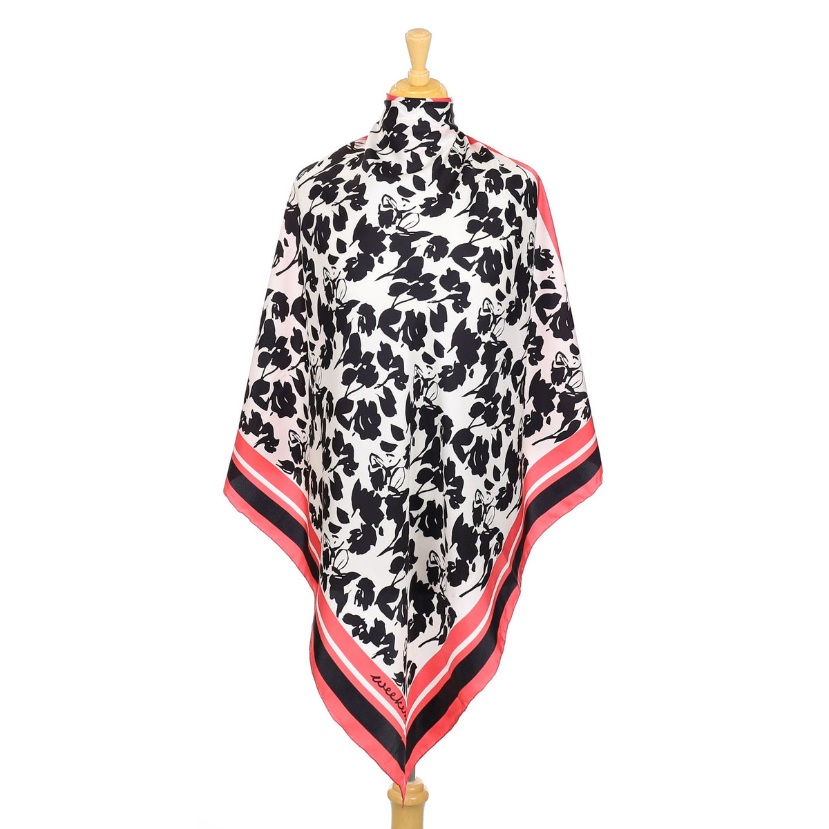 Brand New Coral Black and White Silk Scarf