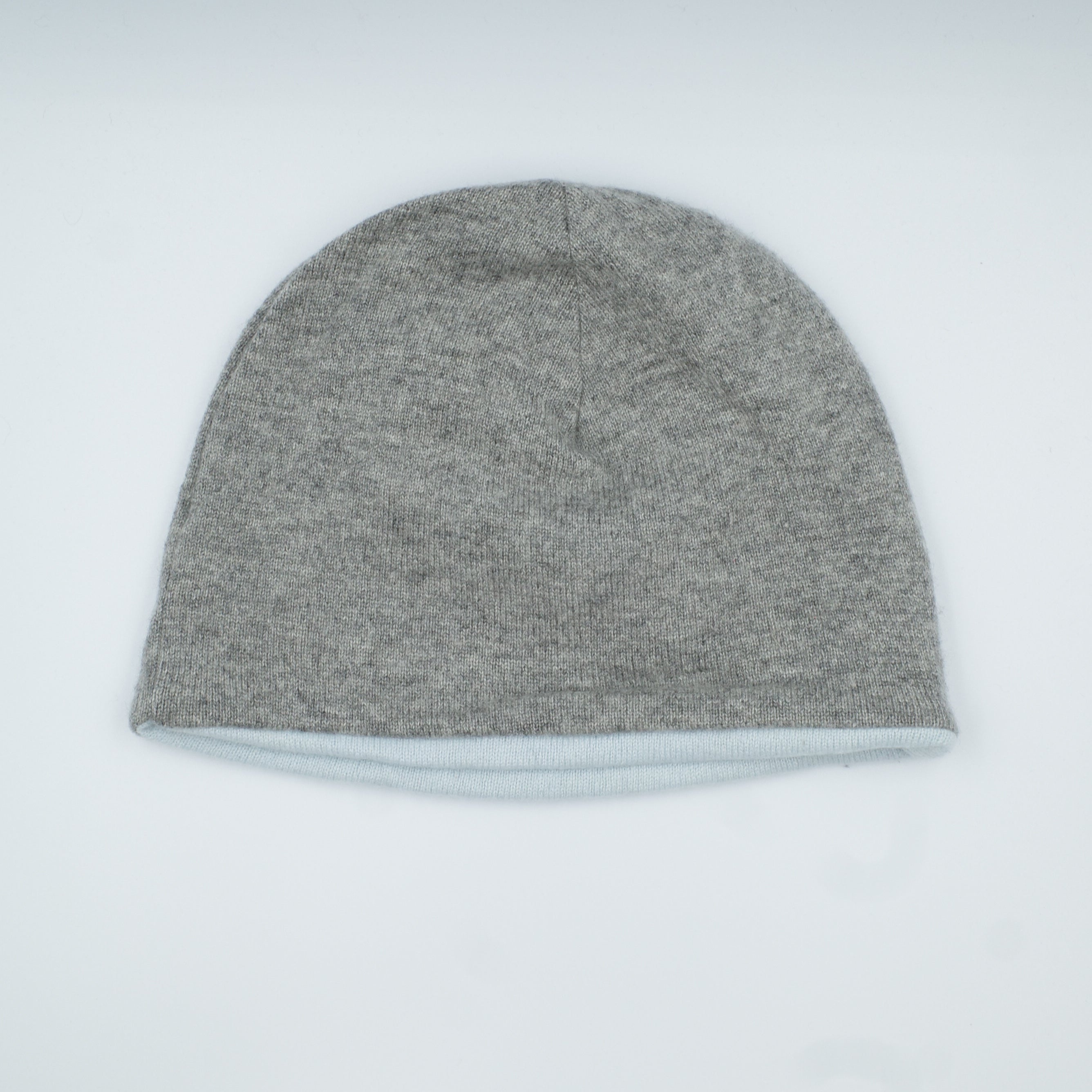 Smoke Grey and Baby Blue Cashmere Beanie Hat
