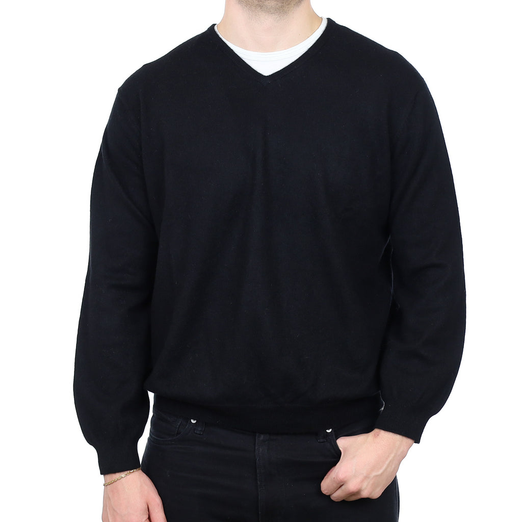 Men’s Black Cashmere V Neck Jumper XXL