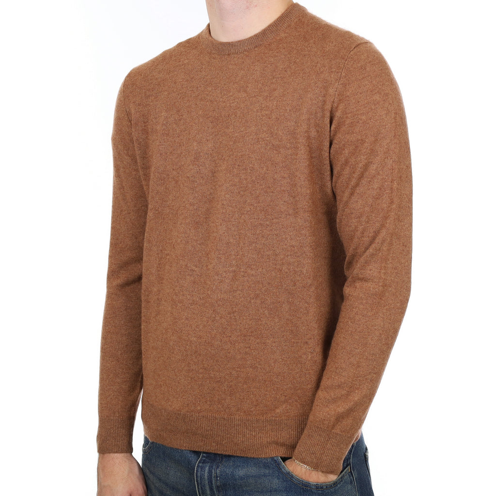 Men’s Cinnamon Brown Cashmere Crew Neck Jumper Large