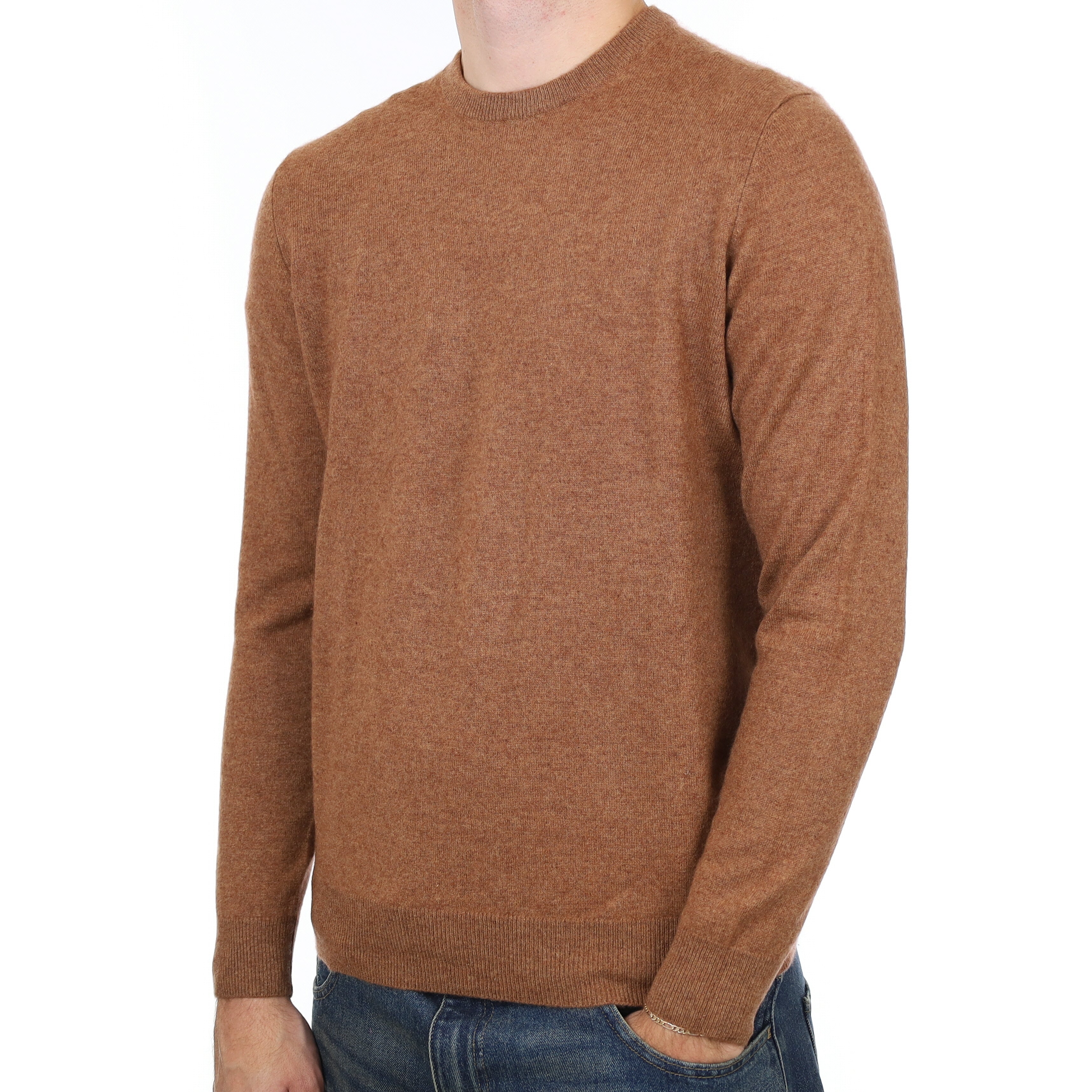 Men’s Cinnamon Brown Cashmere Crew Neck Jumper Large
