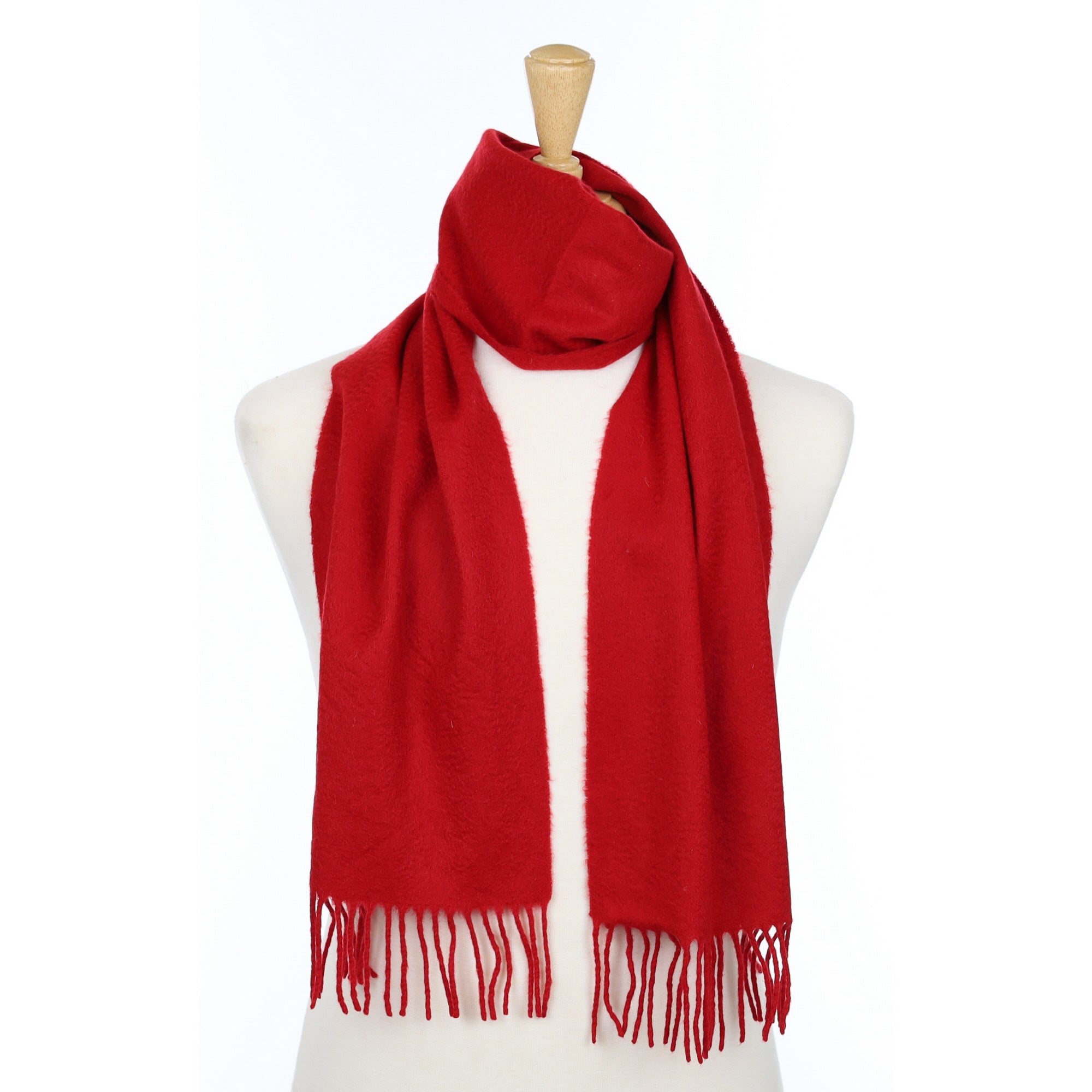 Post Box Red Fringed Cashmere Woven Scarf