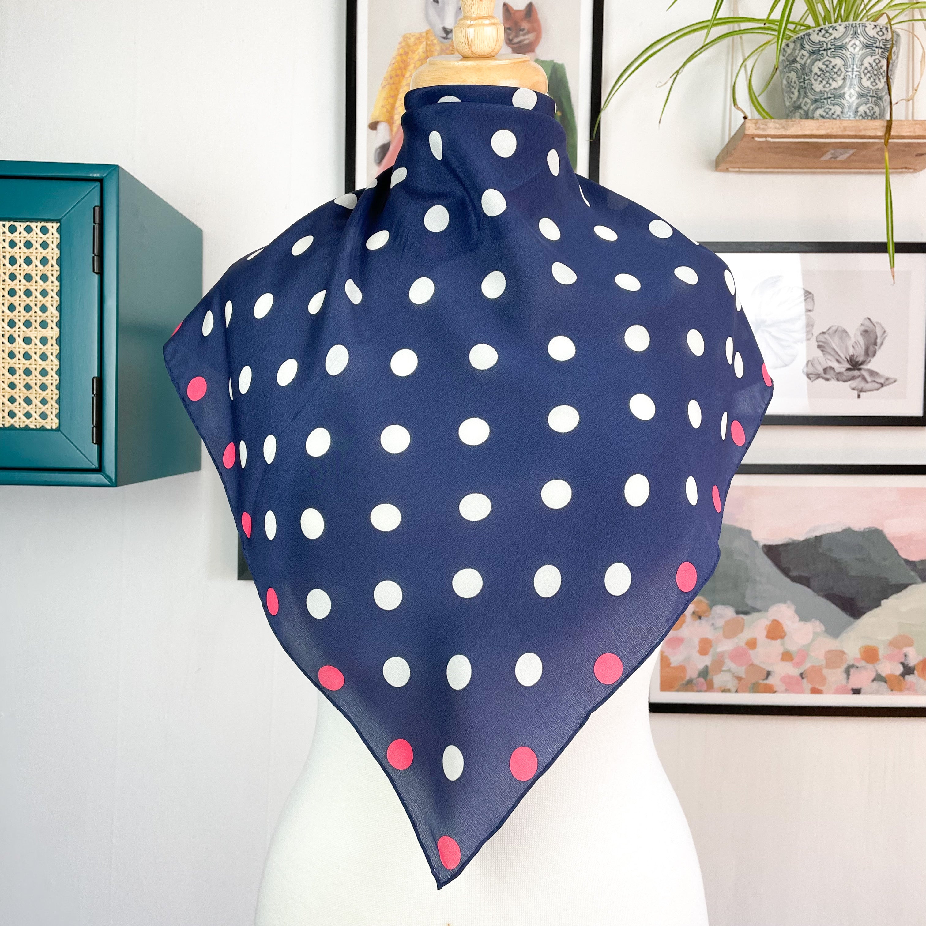 Navy Polka Dot Silk Scarf