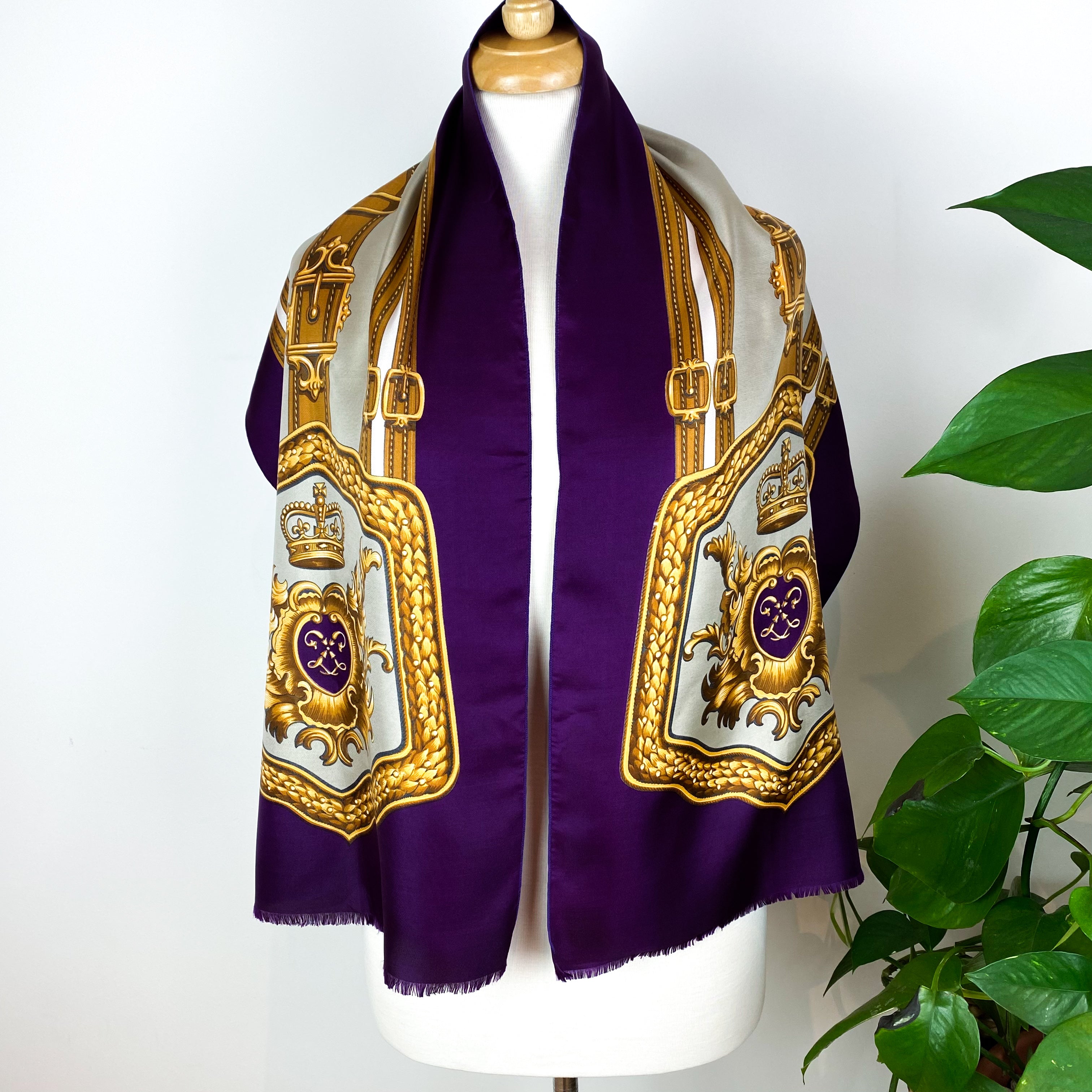 Purple Fringed Vintage Silk Scarf