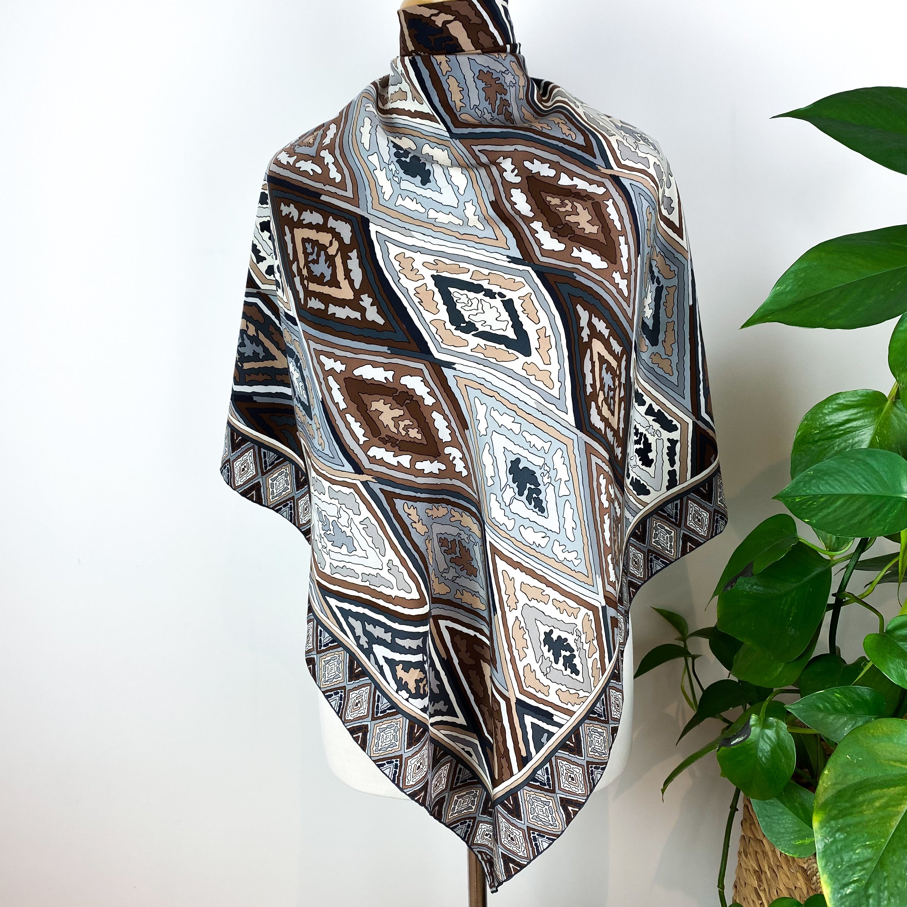 Jaeger Diamond Pattern Silk Scarf