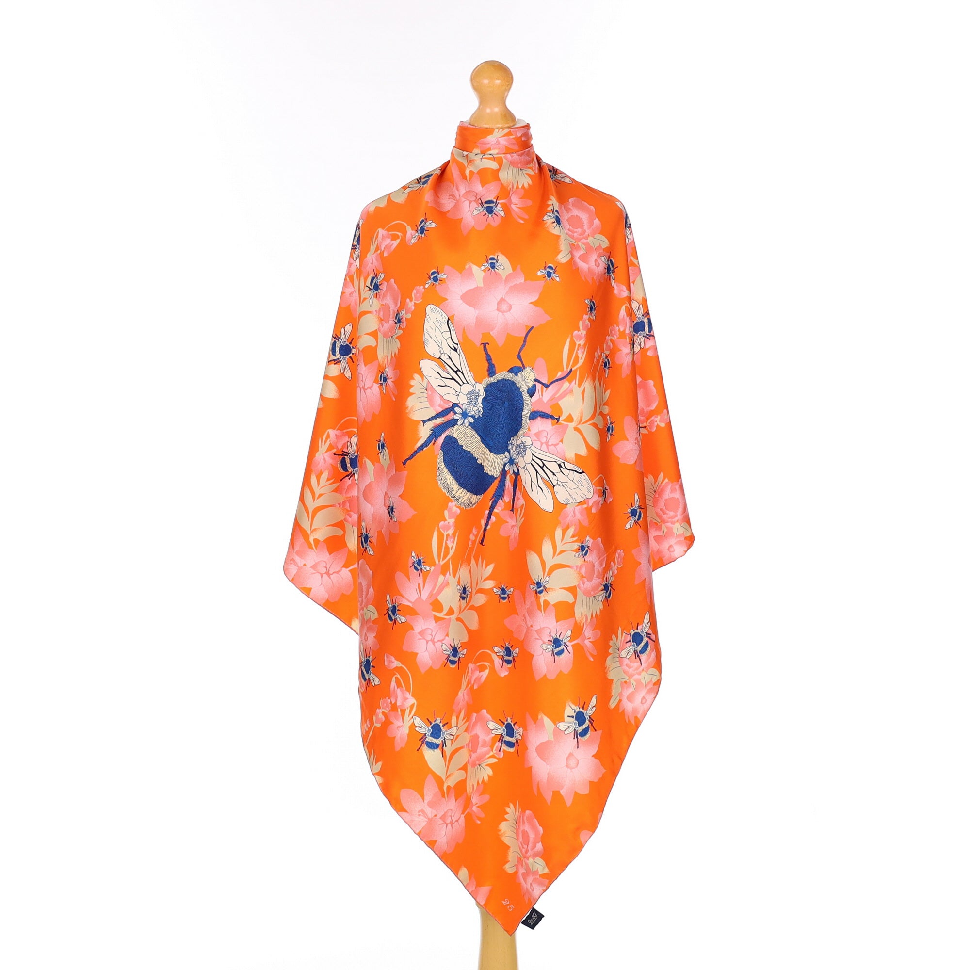 Henry Poole Orange Bee Motif Silk Scarf