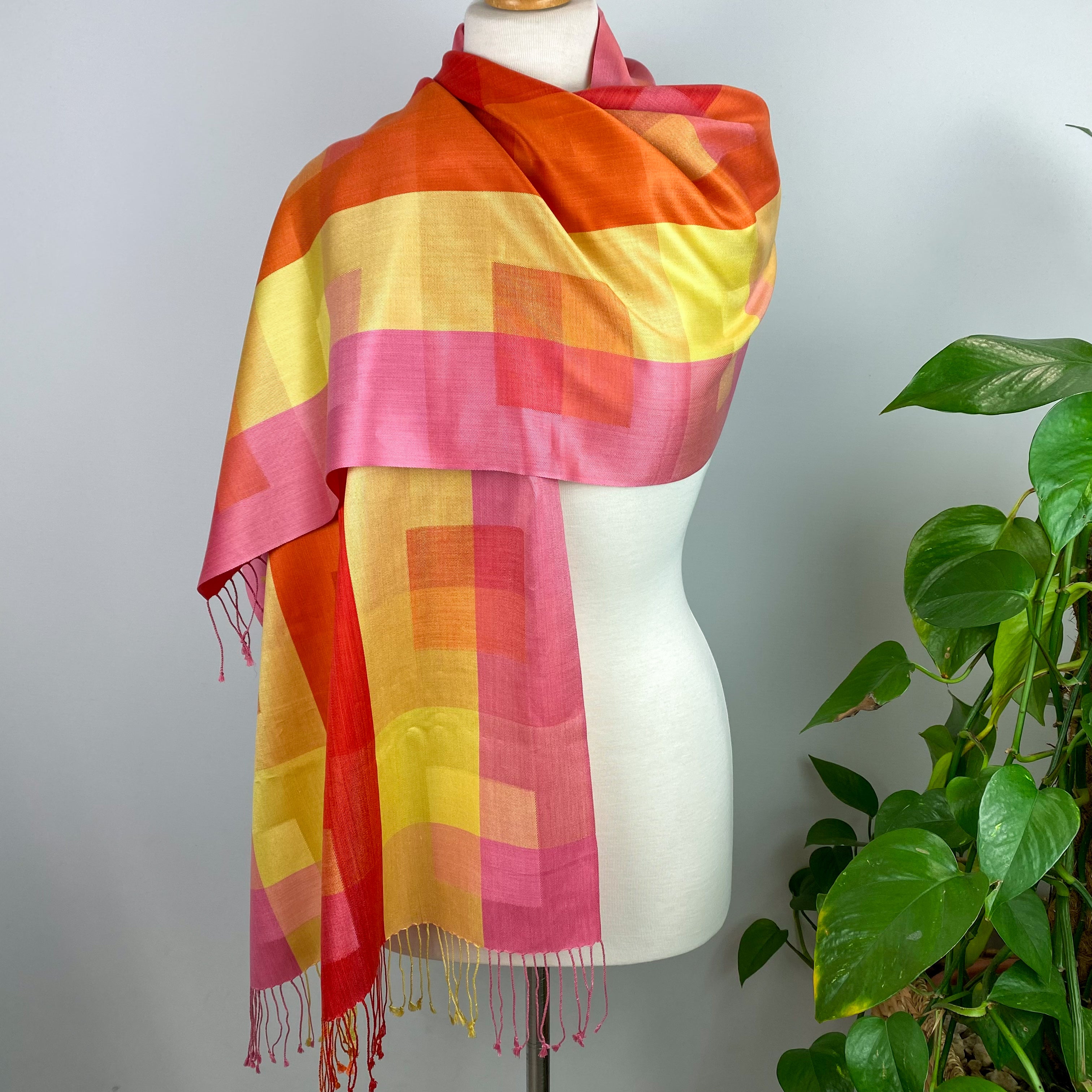 Crumpet Woven Wrap Style Tassled Silk Scarf