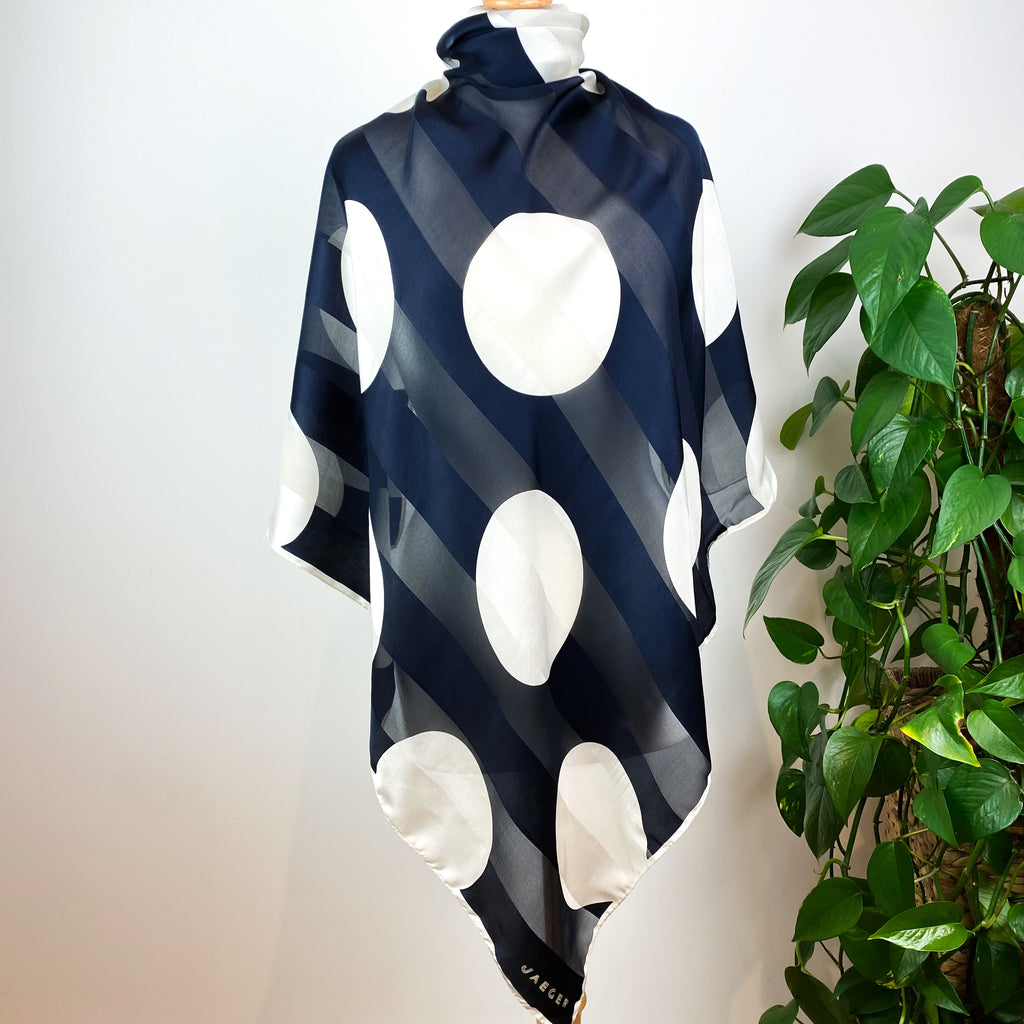 Jaeger Navy Spotty Silk Scarf