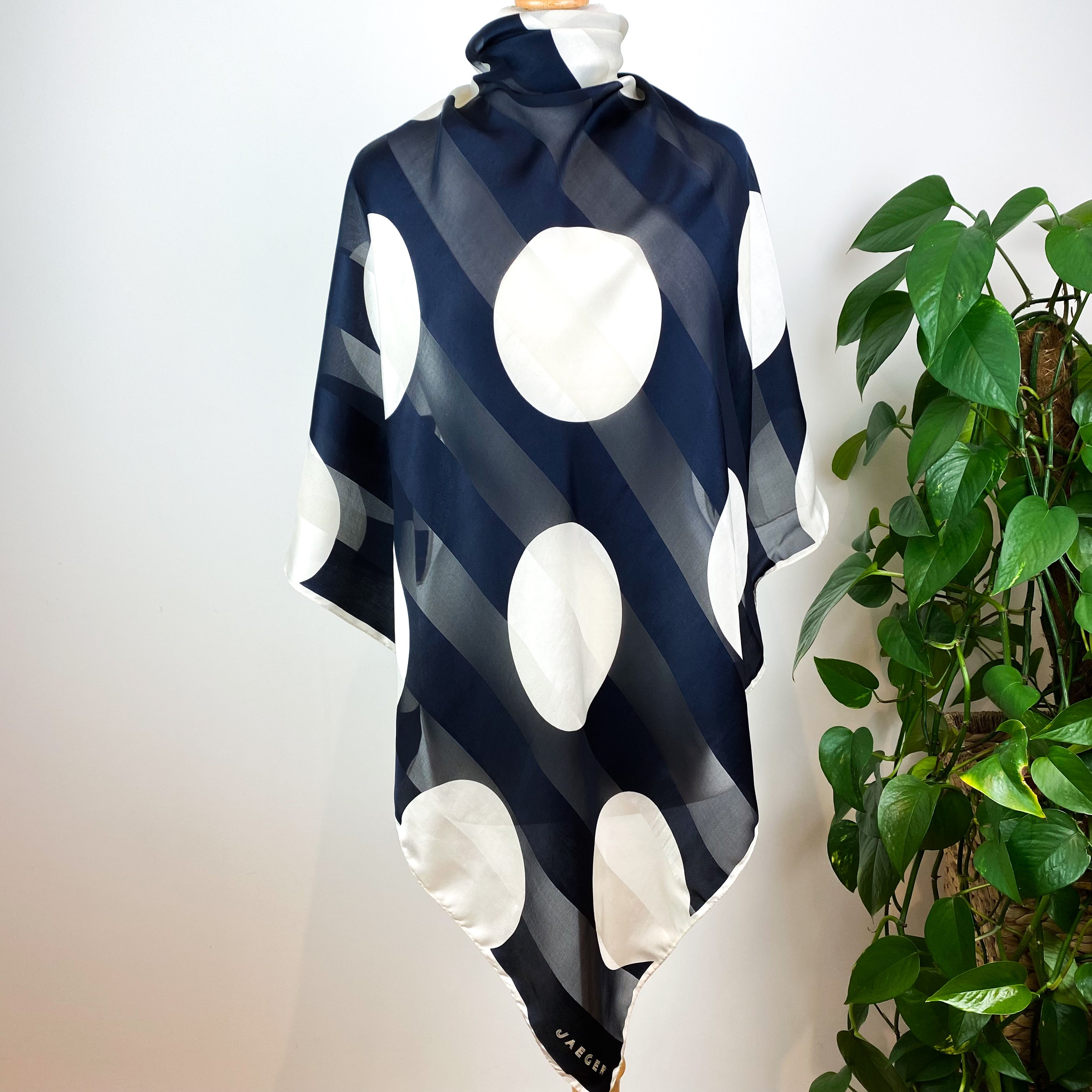 Jaeger Navy Spotty Silk Scarf