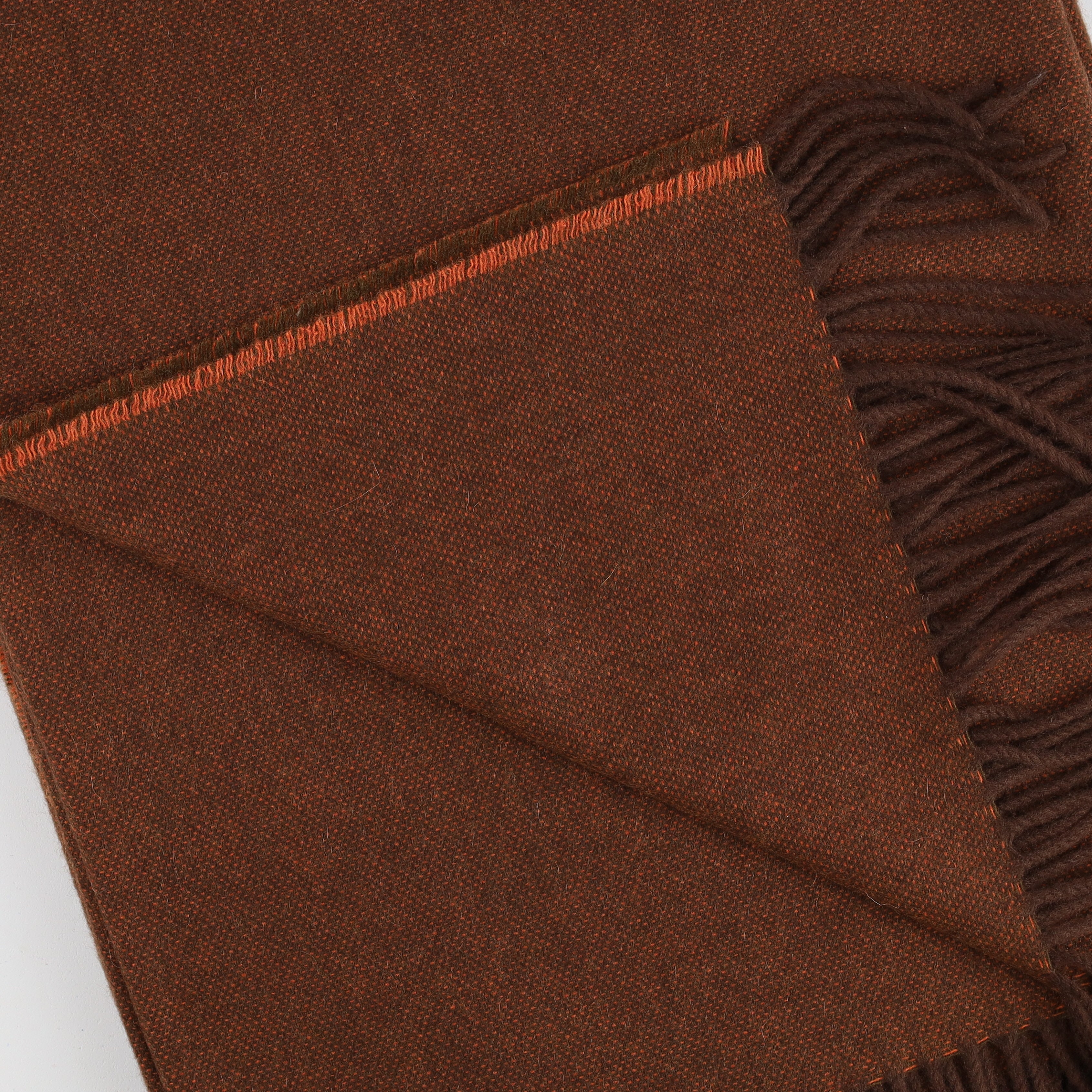 Brand New English Burnt Orange and Chocolate Marl Luxury Woven Cashmere Blanket